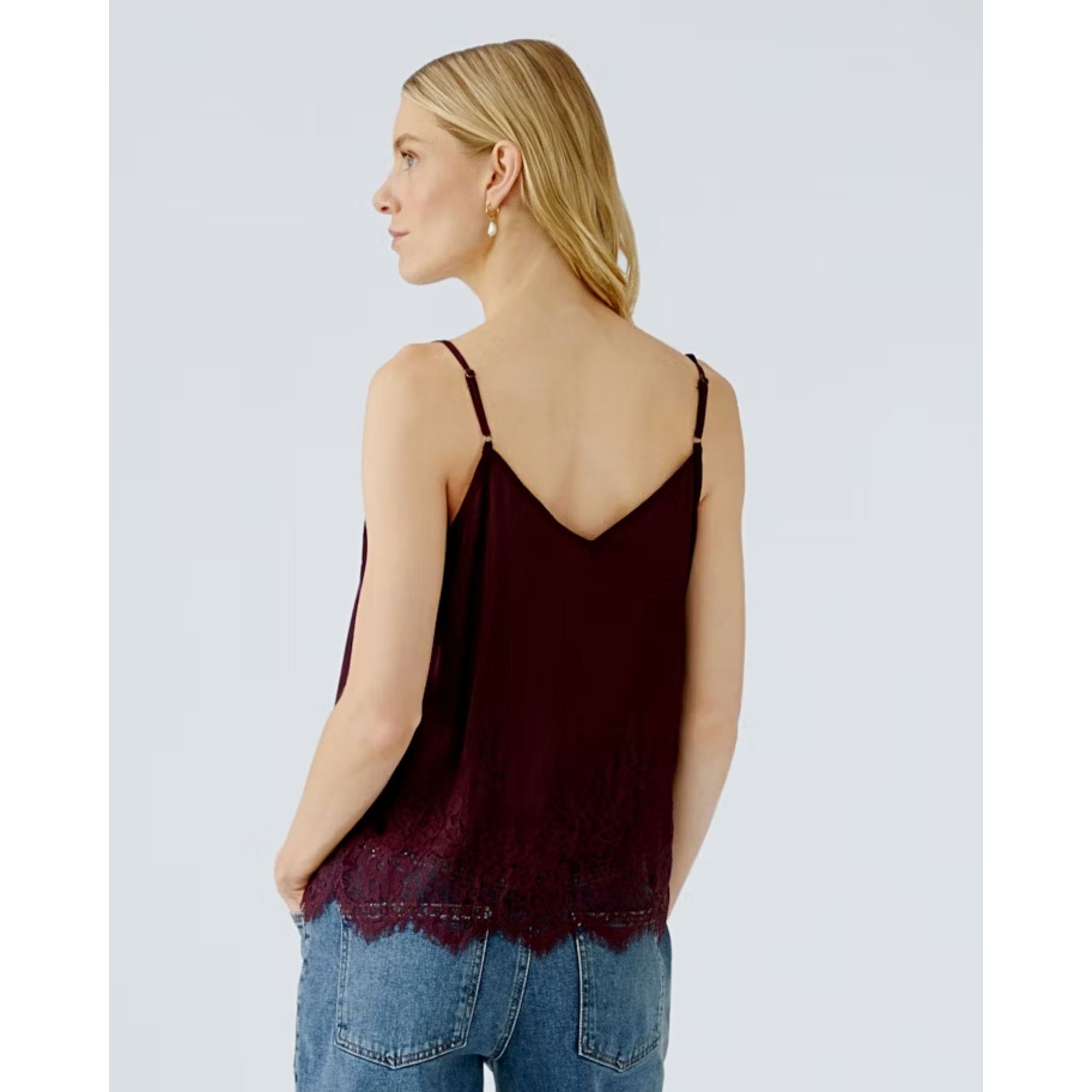 Oui Satin Lace Trim Vest Deep Berry