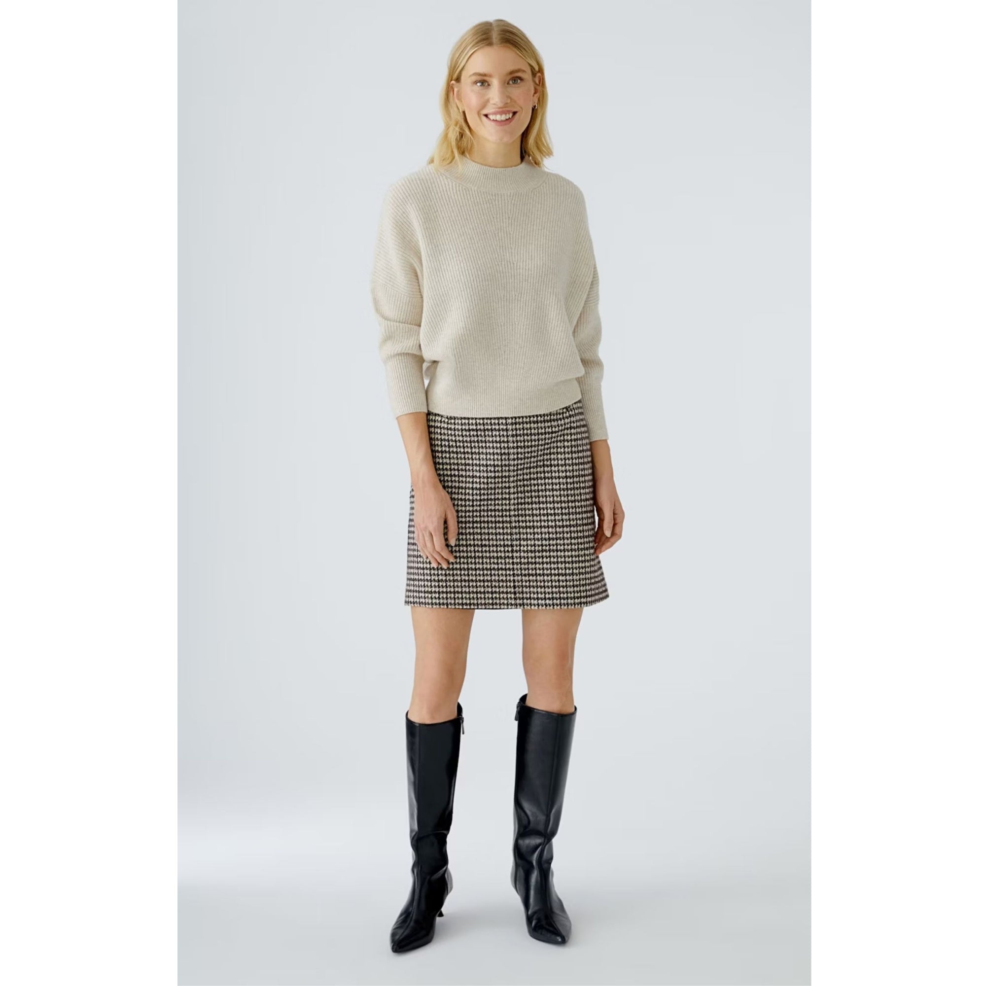 Oui High Neck Ribbed Jumper Light Beige Melange