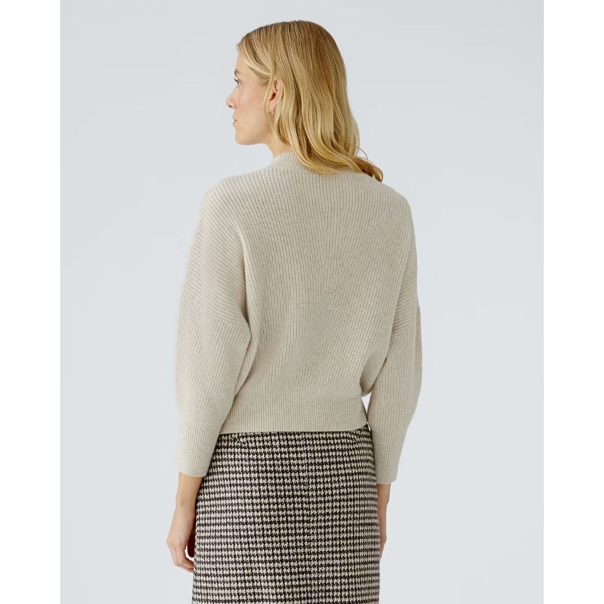 Oui High Neck Ribbed Jumper Light Beige Melange
