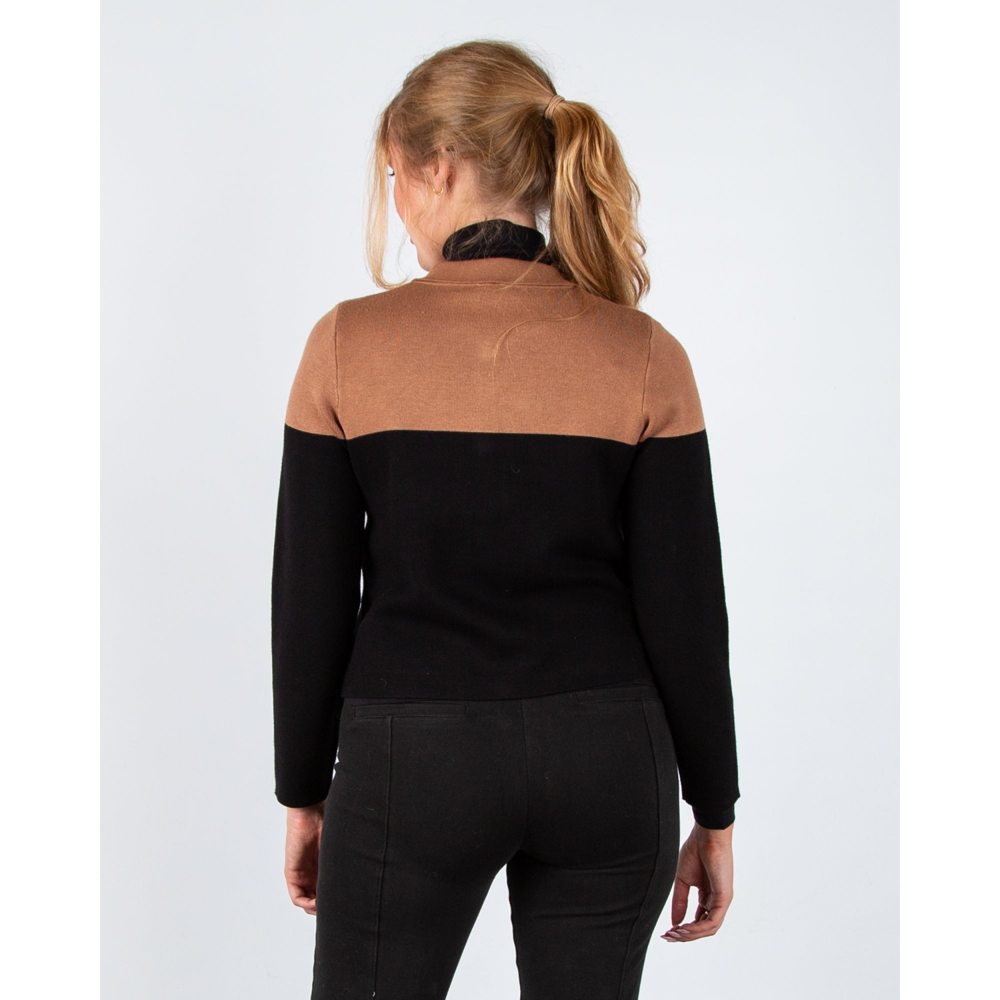 Marble Fashions Short Colour Block Collared Cardigan Camel/black 208