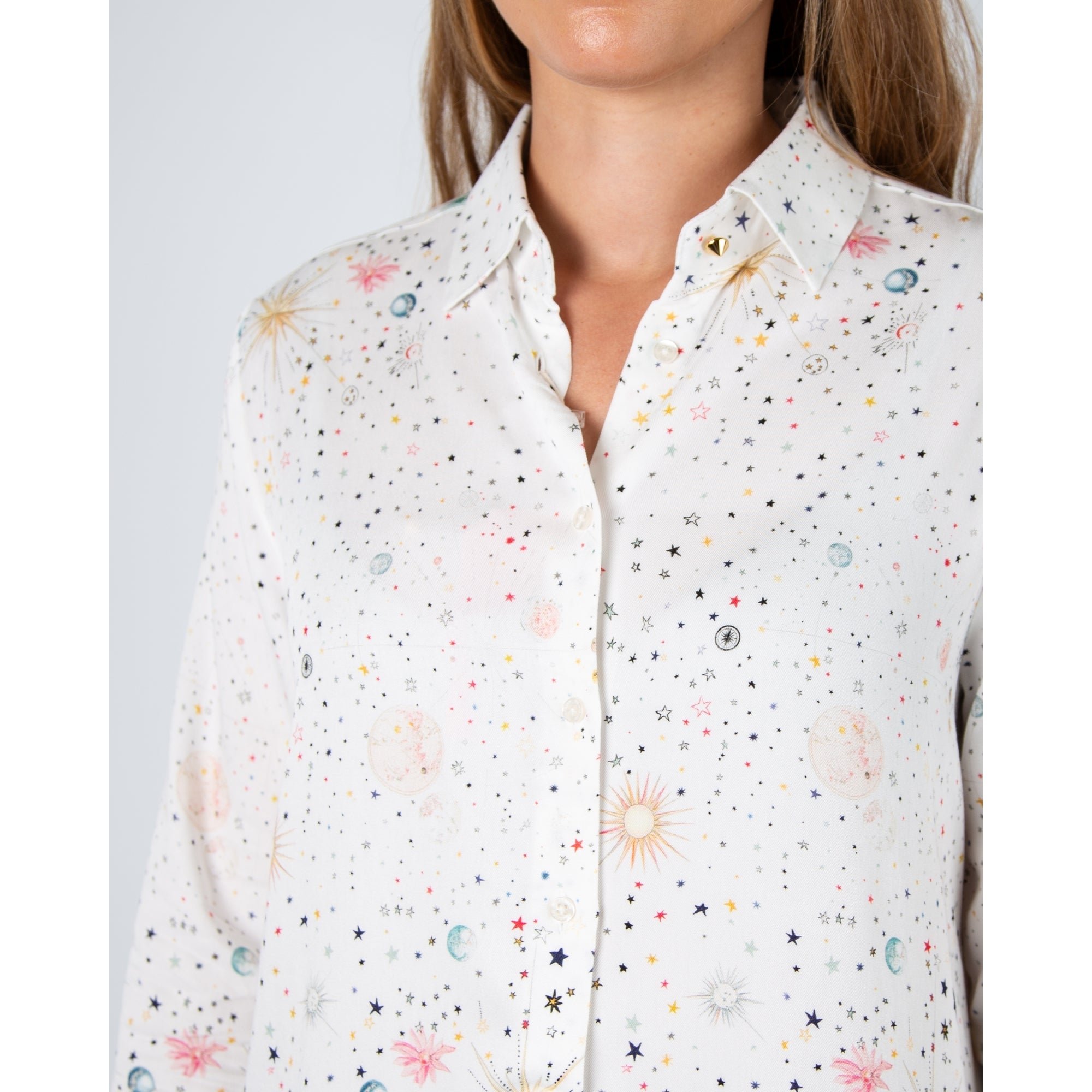 Vilagallo Isa Scattered Star Print Blouse With Detail Back White Multi