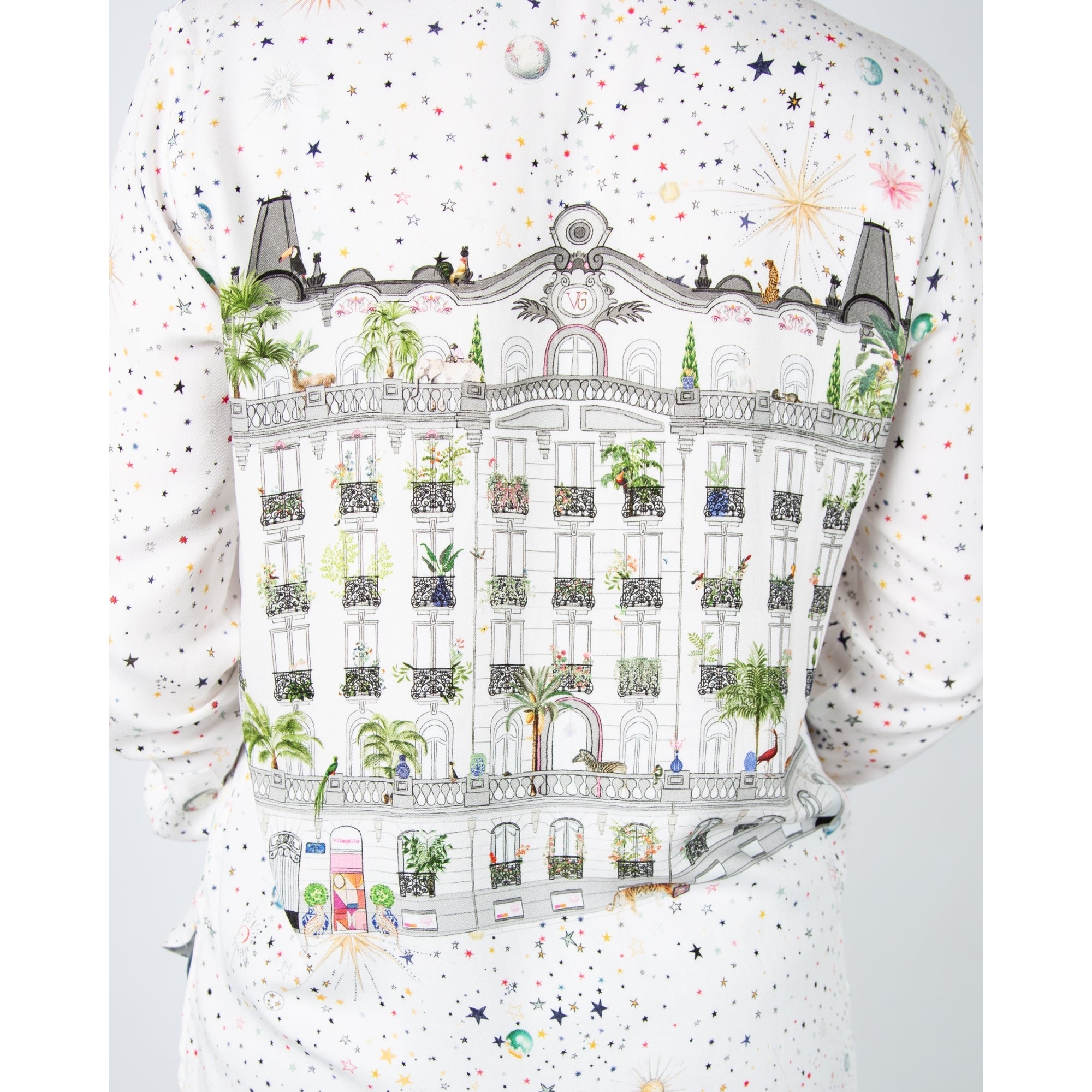 Vilagallo Isa Scattered Star Print Blouse With Detail Back White Multi