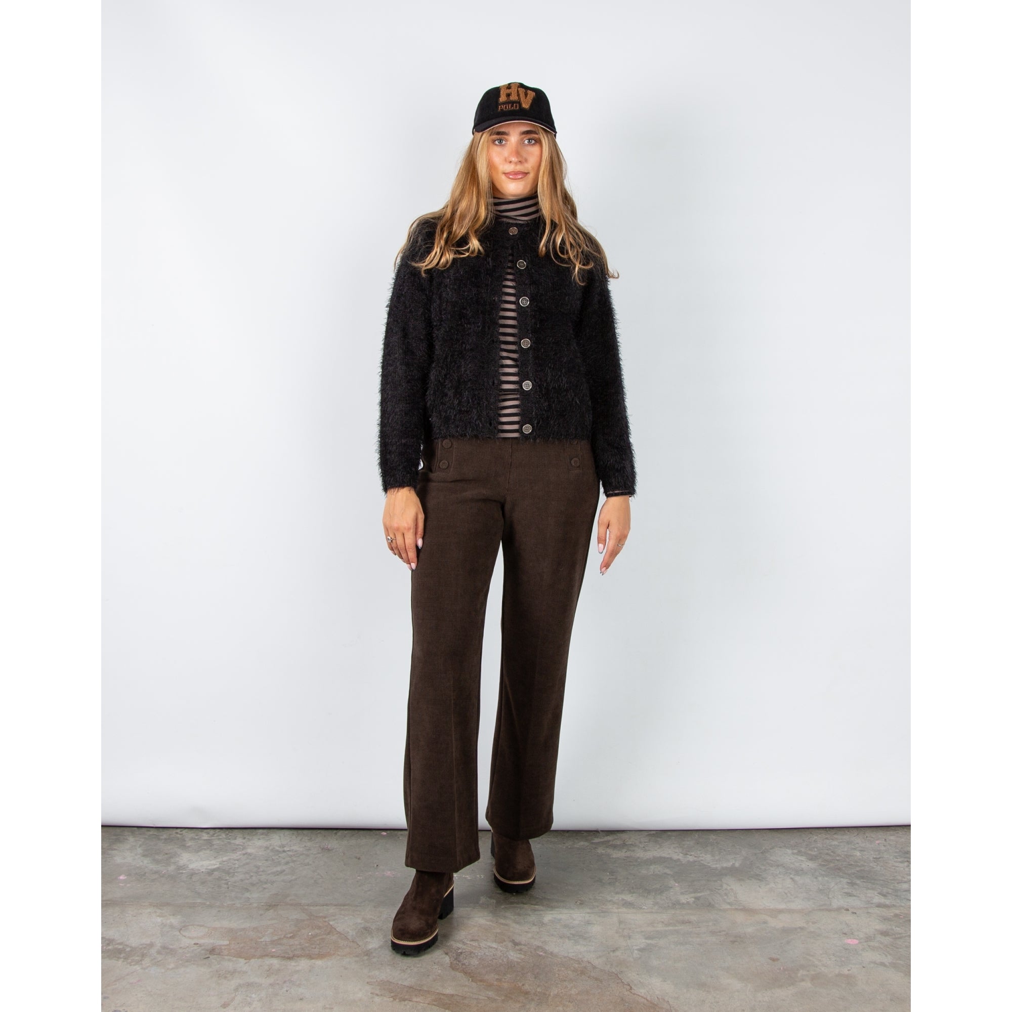 Marble Fashions Fluffy Crew Neck Cardigan Black