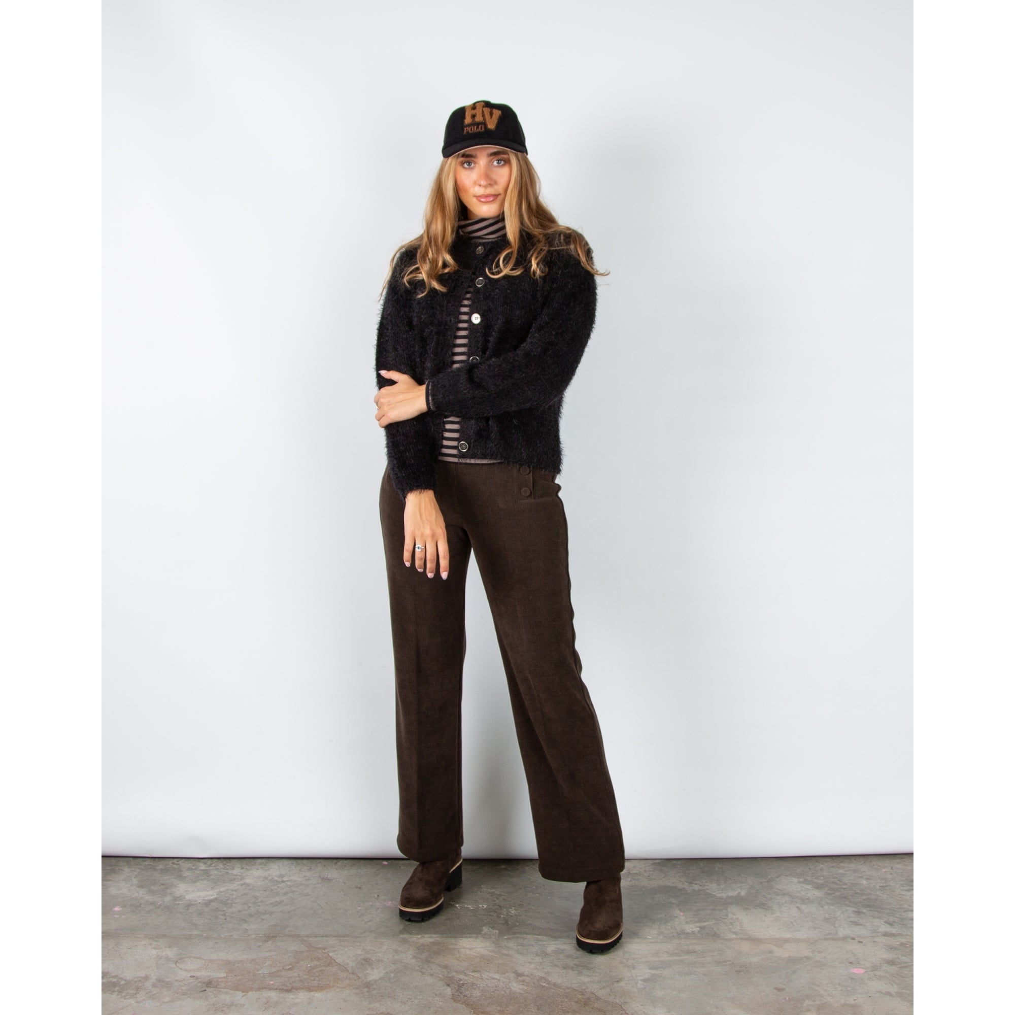 Marble Fashions Fluffy Crew Neck Cardigan Black