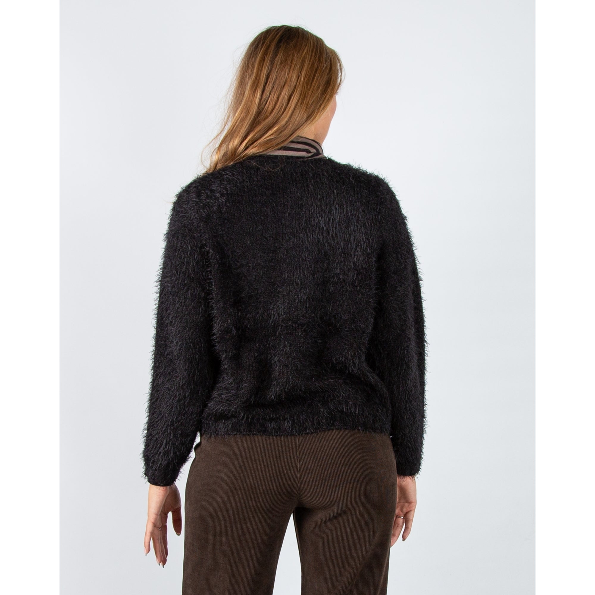 Marble Fashions Fluffy Crew Neck Cardigan Black