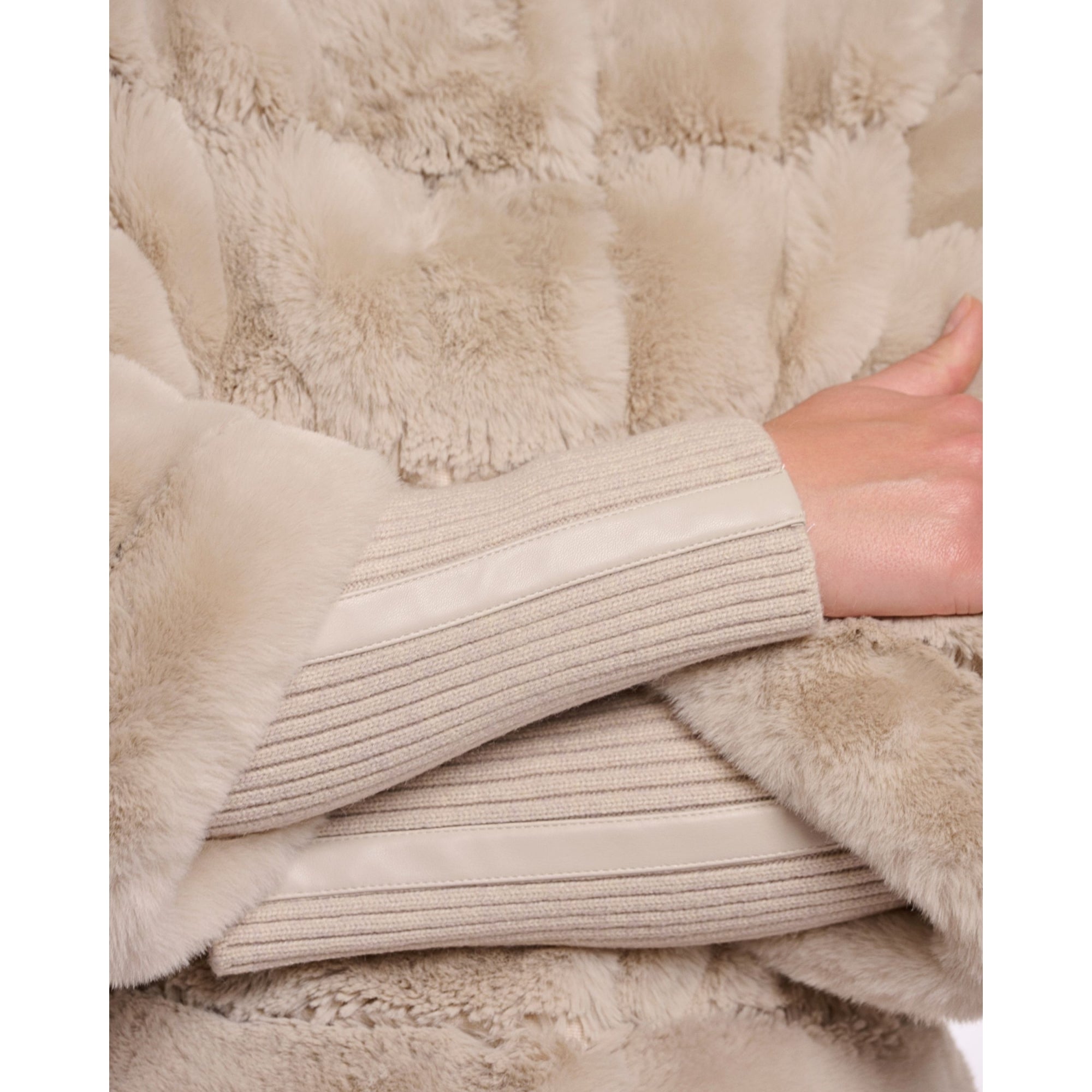 Rino & Pelle Feline Panel Faux Fur Jacket With Knit Sleeve Birch