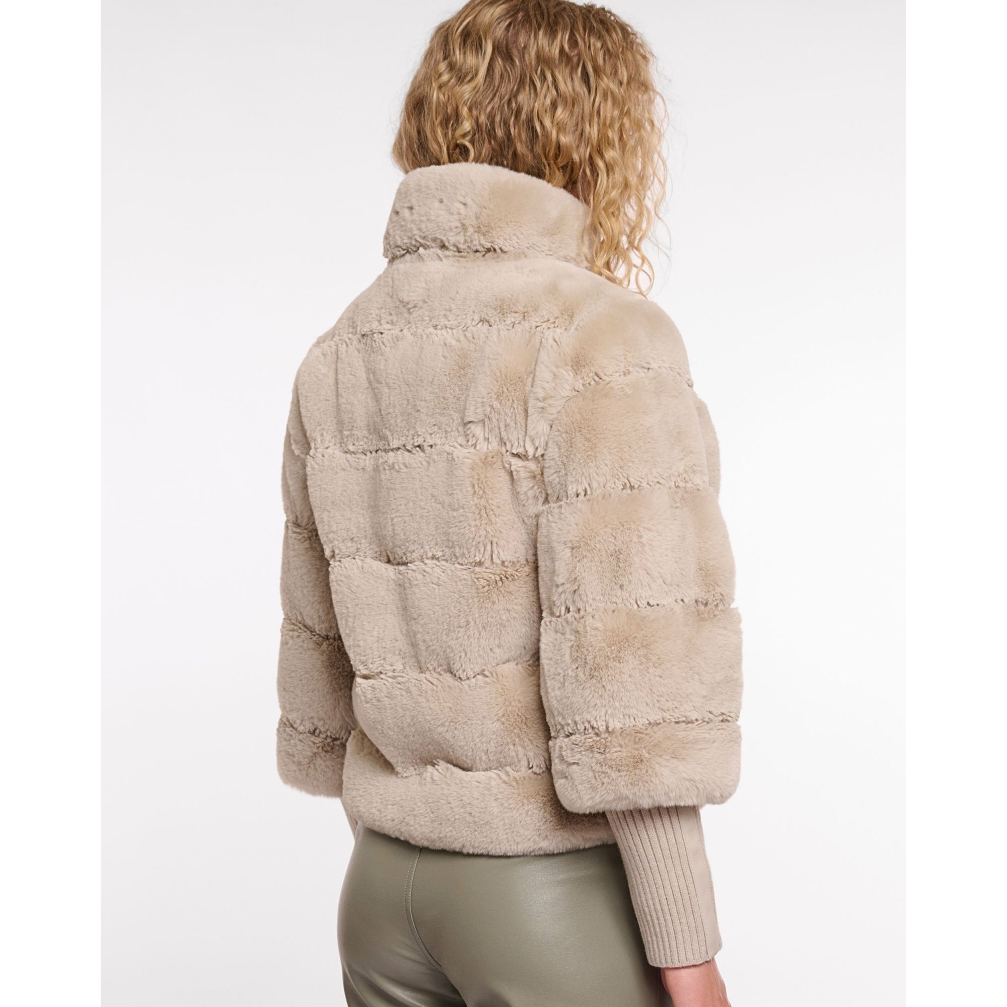 Rino & Pelle Feline Panel Faux Fur Jacket With Knit Sleeve Birch