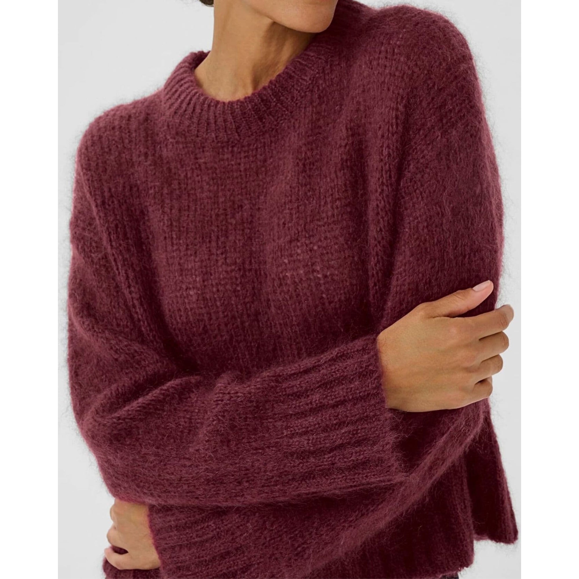 Part Two Sille Chunky Mohair Jumper With Rib Trim Tawny Port