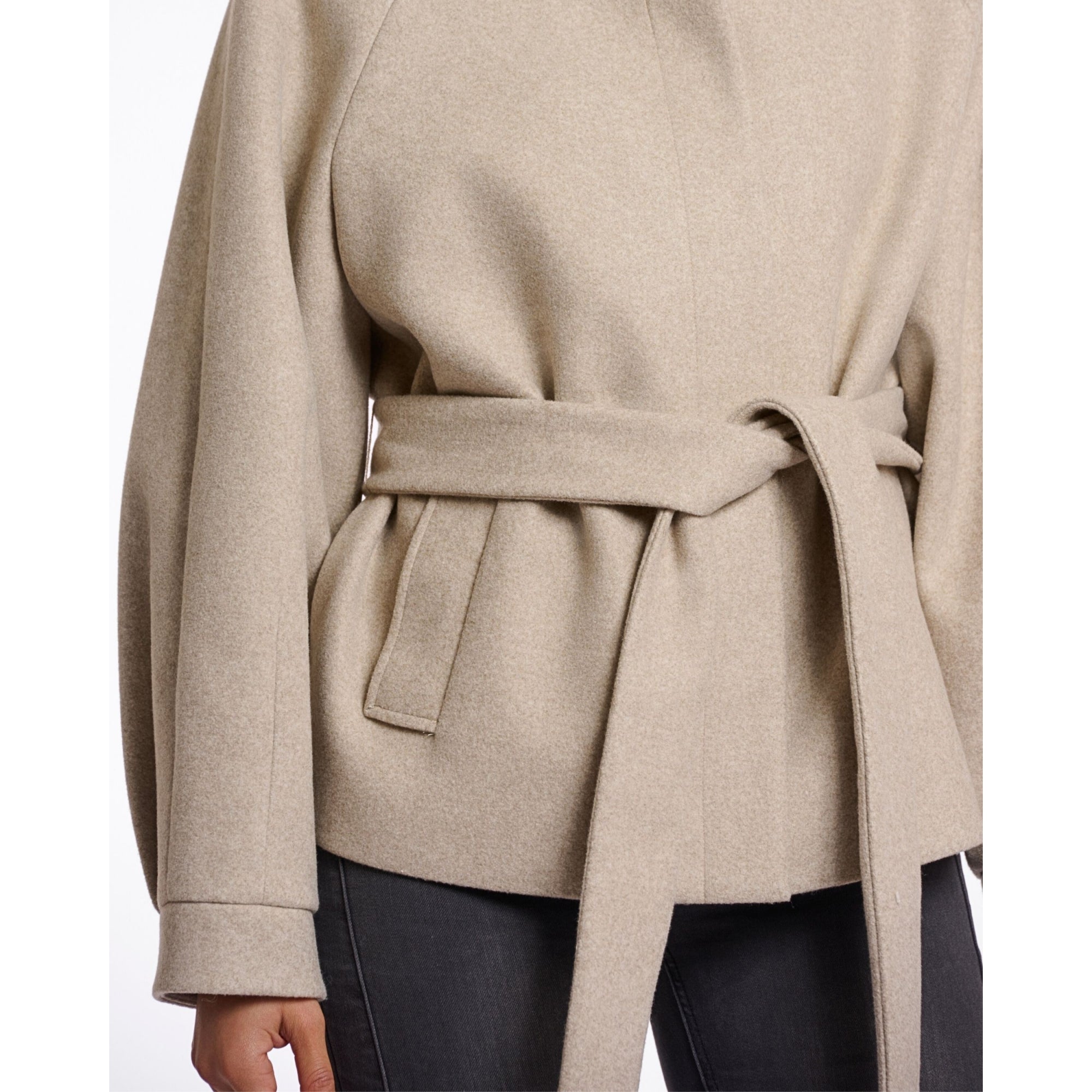 Rino & Pelle  Cornelia Collarless Coat Jacket With Tie Belt Birch Melange