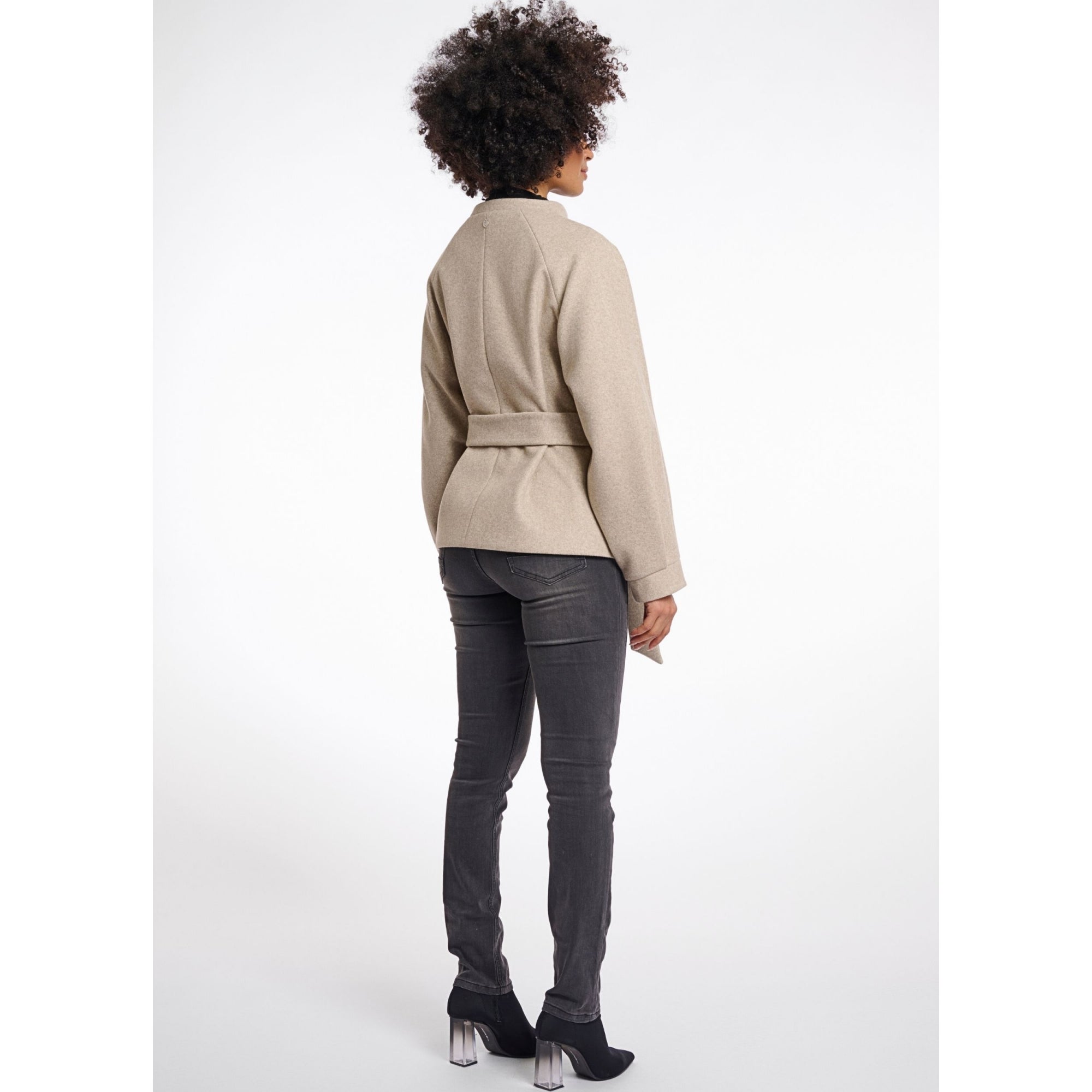 Rino & Pelle  Cornelia Collarless Coat Jacket With Tie Belt Birch Melange