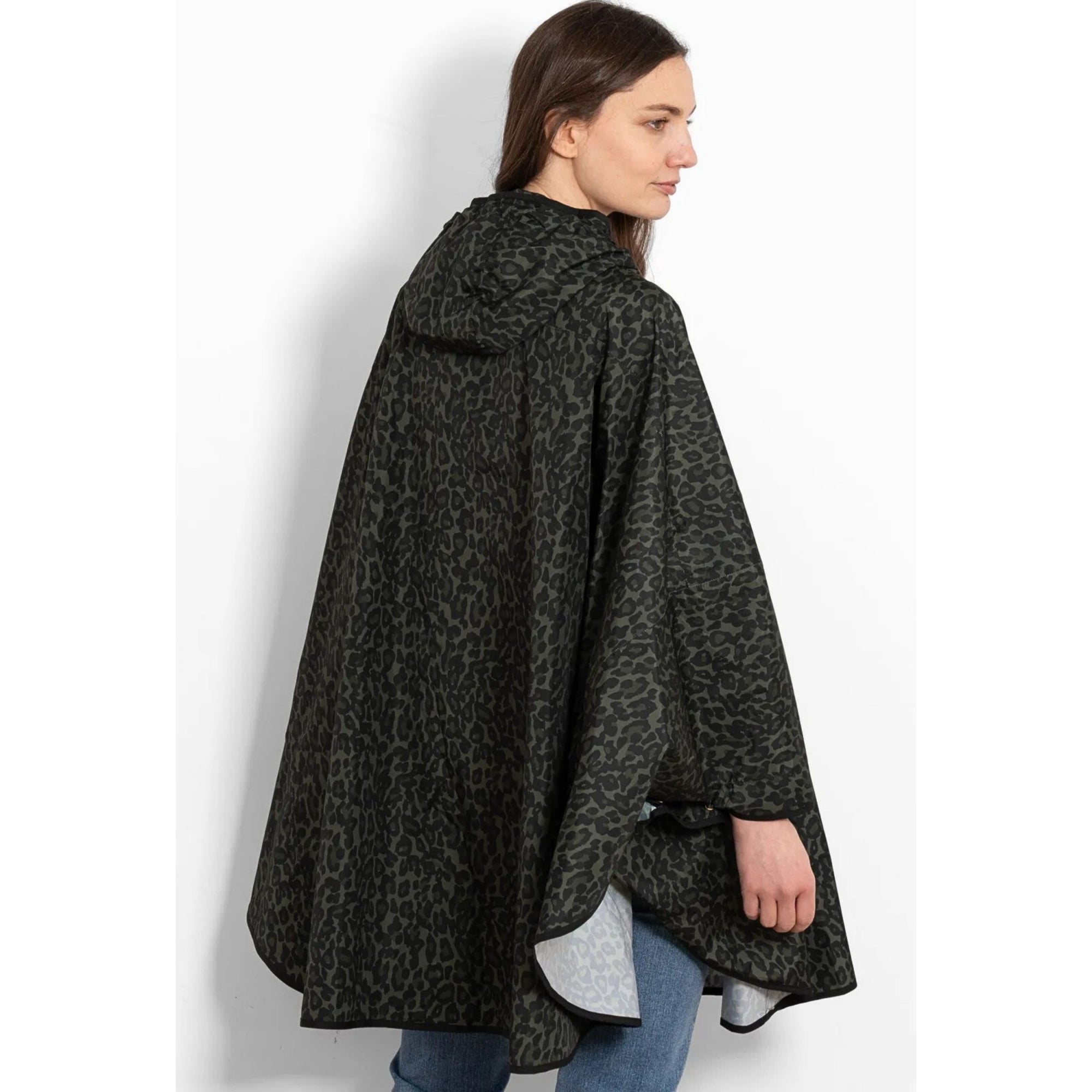 Miss Shorthair Aspen Waterproof Hooded Leopard Rain Poncho Khaki/Black