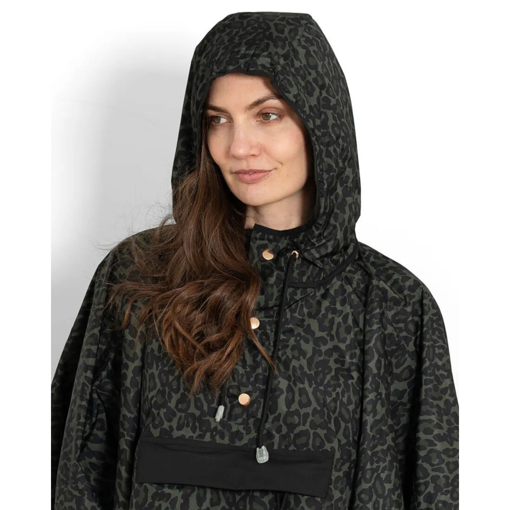 Miss Shorthair Aspen Waterproof Hooded Leopard Rain Poncho Khaki/Black