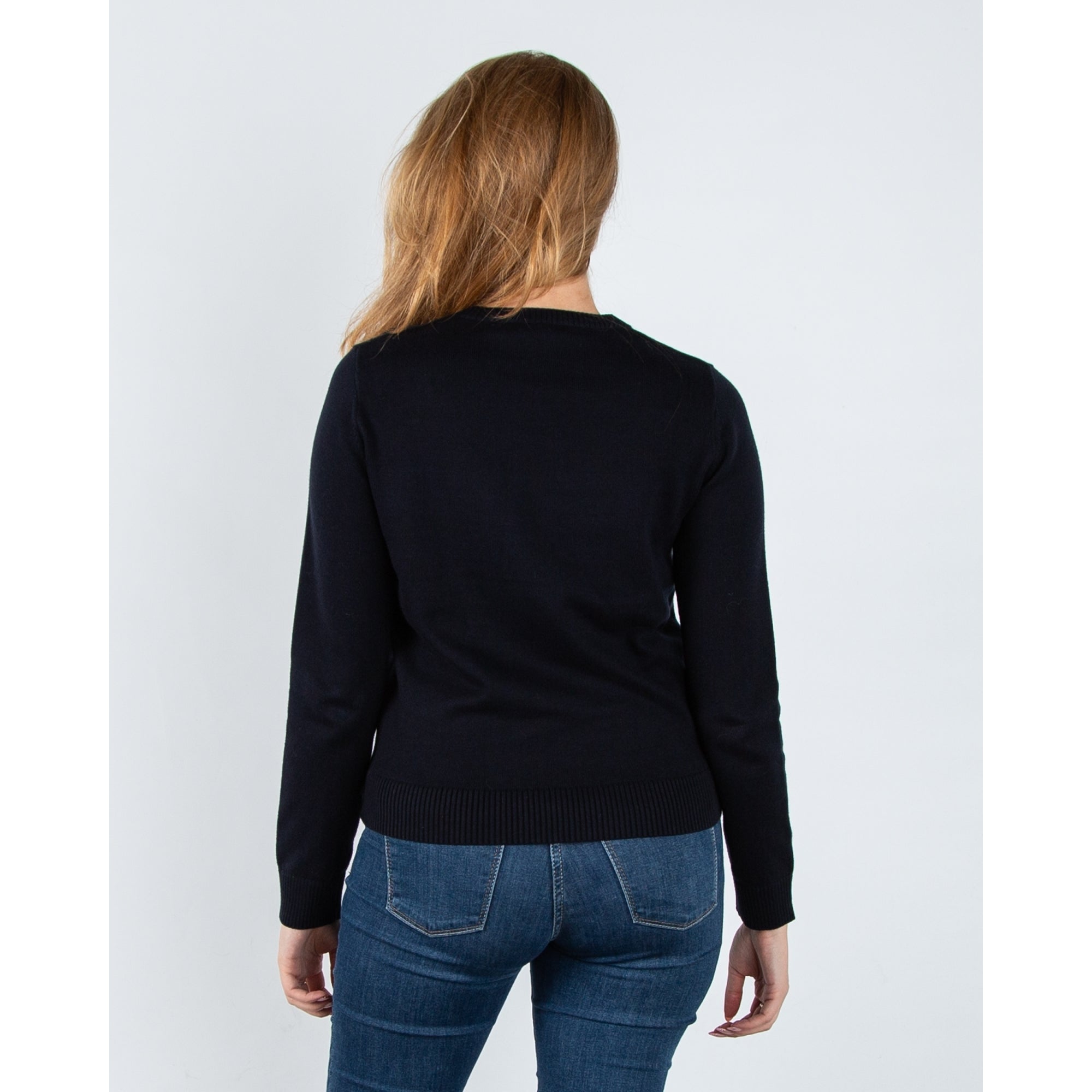 Hv Society Lucilla Dog Motif Knit Pullover With Rib Trim Navy