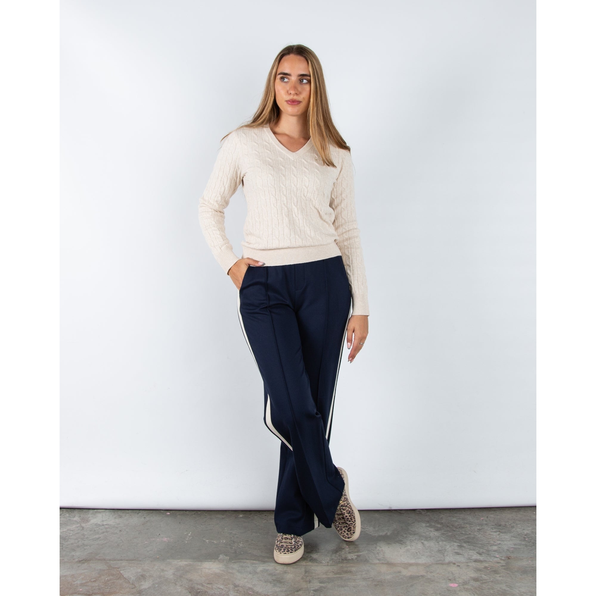 Red Button Colette Pull On Wide Leg Jogger With Side Stripe Indigo Blue 32L