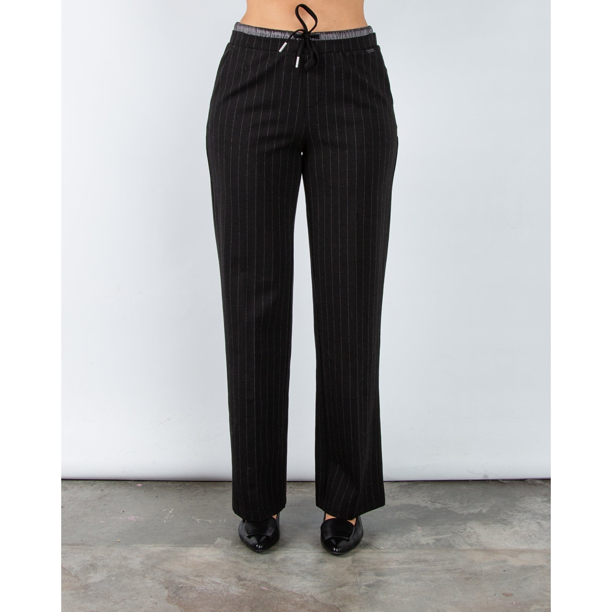 Red Button Colette Pinstripe Wide Leg Jogger With Double Waistband Black 31L