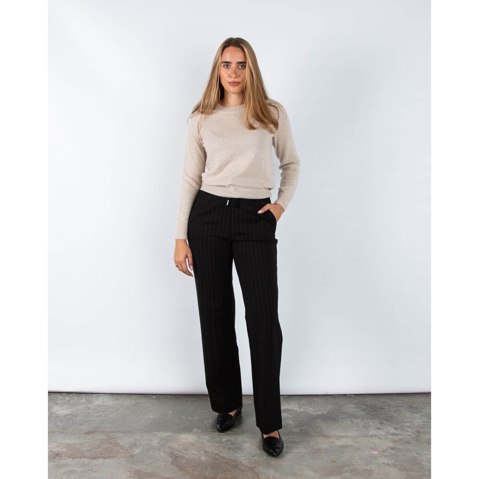 Red Button Colette Pinstripe Wide Leg Jogger With Double Waistband Black 31L