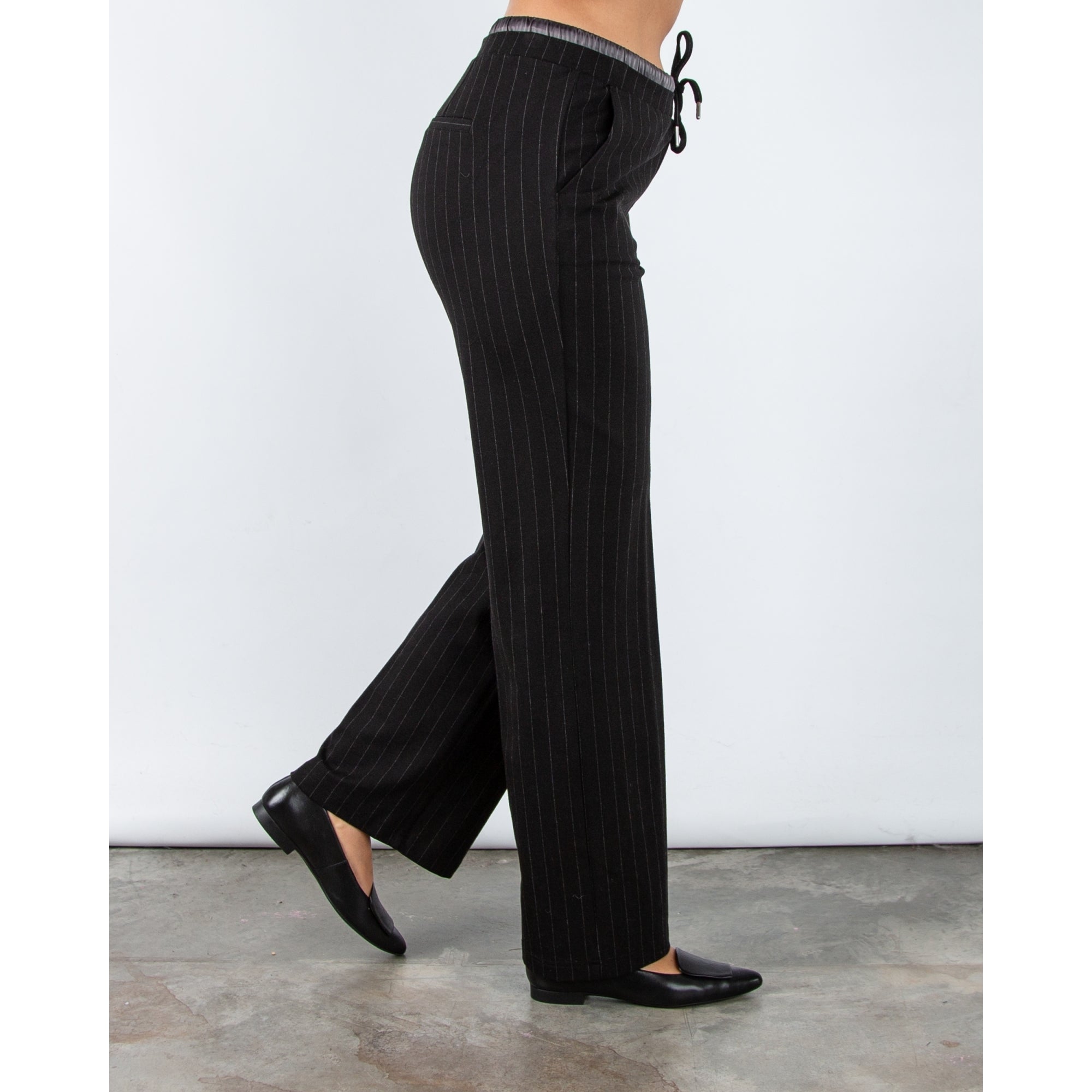 Red Button Colette Pinstripe Wide Leg Jogger With Double Waistband Black 31L