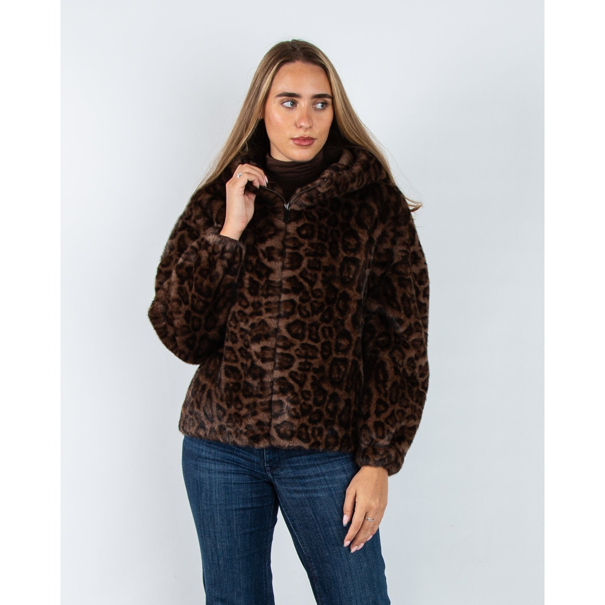 Giovanni Lima Leopard Faux Fur Hooded Jacket Leopard