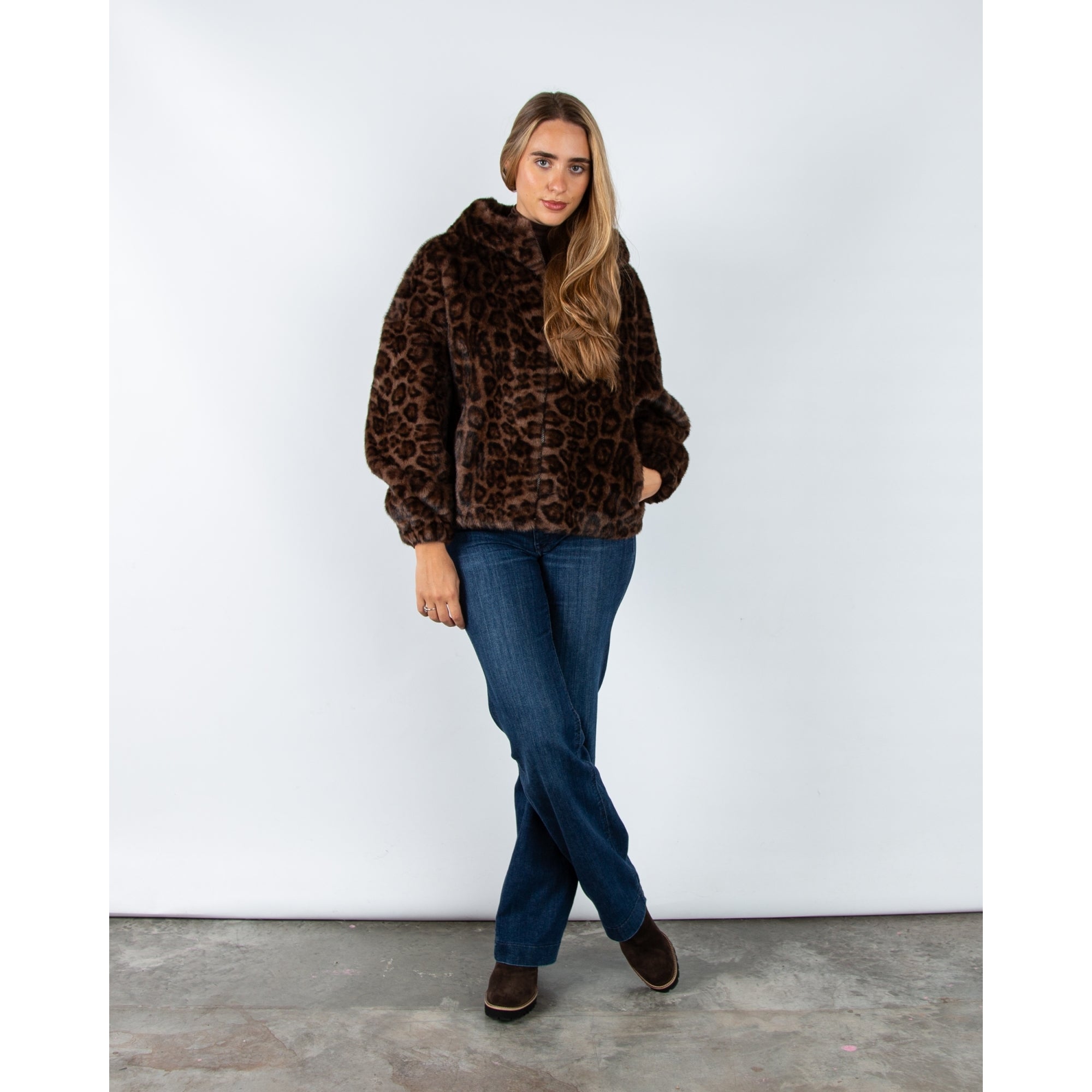 Giovanni Lima Leopard Faux Fur Hooded Jacket Leopard