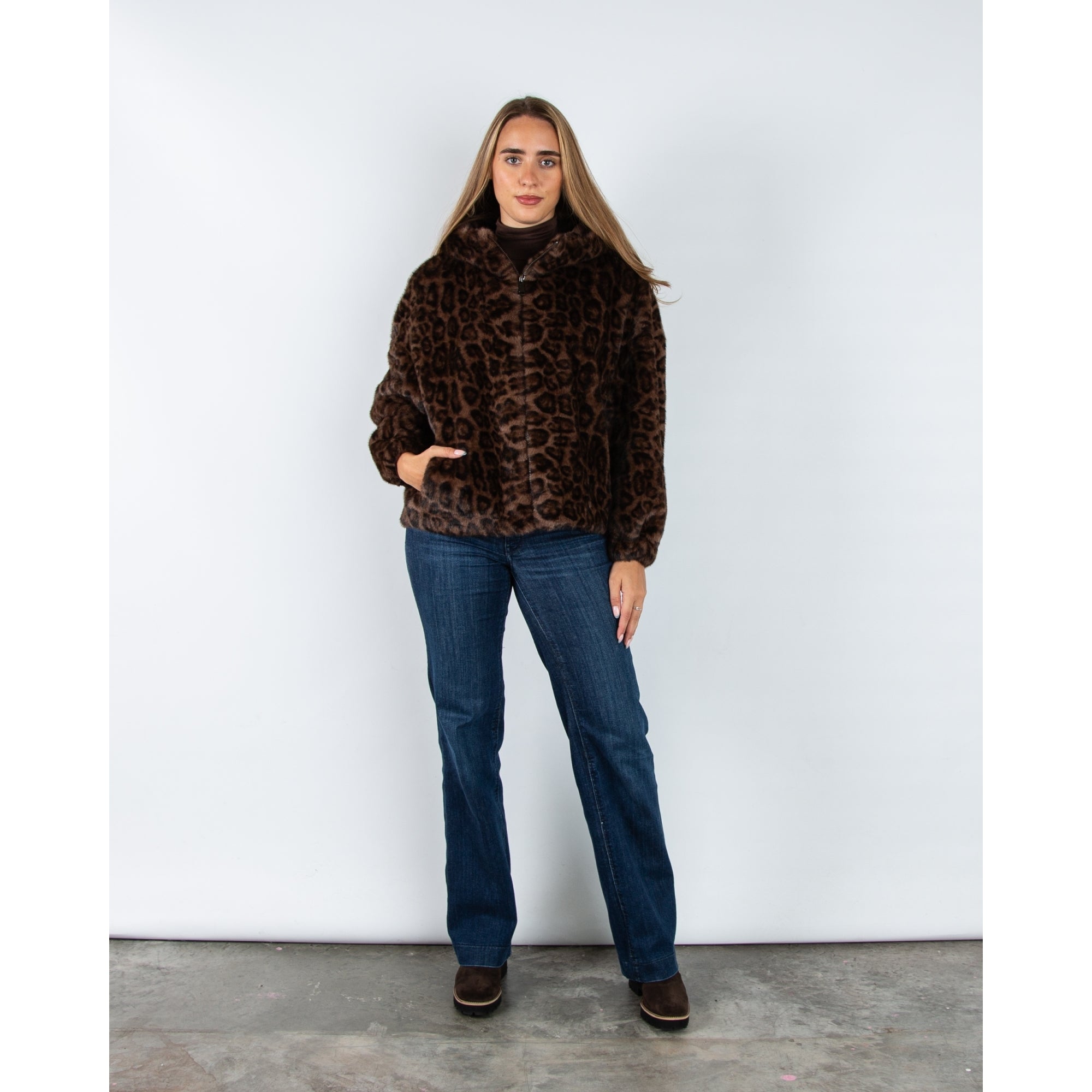 Giovanni Lima Leopard Faux Fur Hooded Jacket Leopard