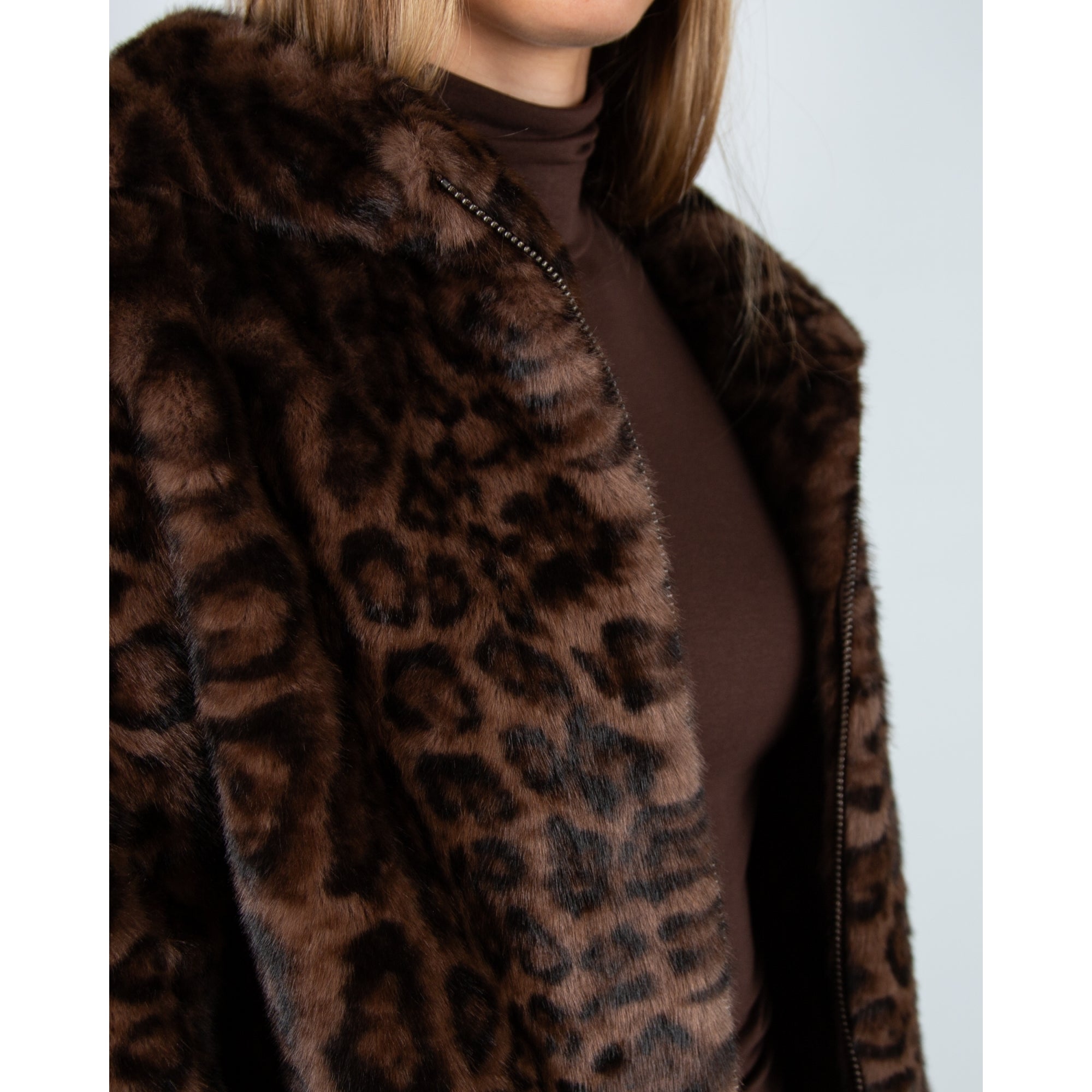 Giovanni Lima Leopard Faux Fur Hooded Jacket Leopard