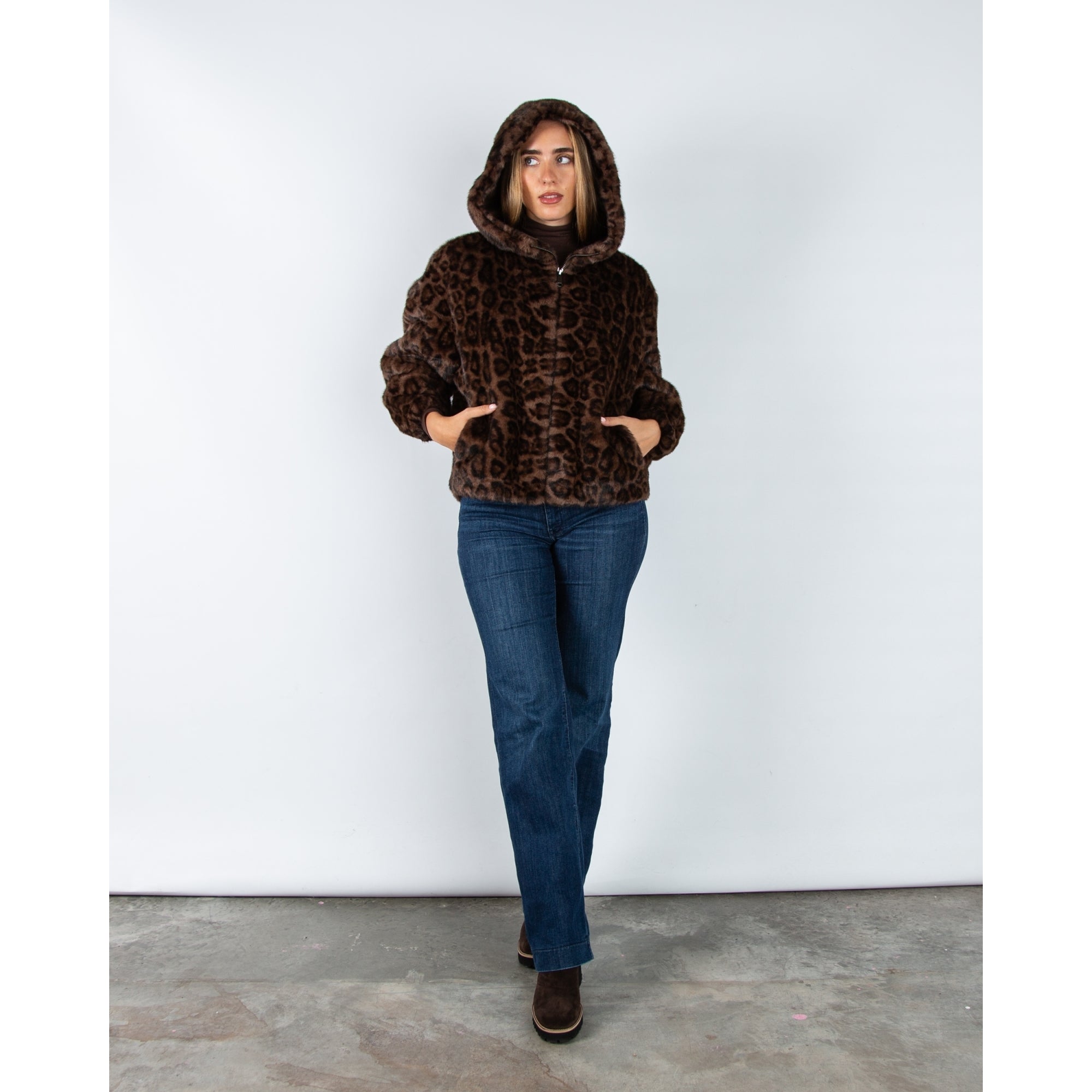 Giovanni Lima Leopard Faux Fur Hooded Jacket Leopard