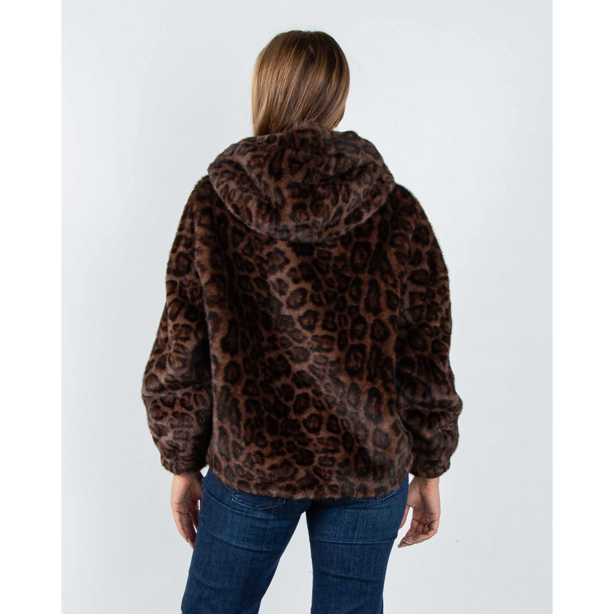 Giovanni Lima Leopard Faux Fur Hooded Jacket Leopard