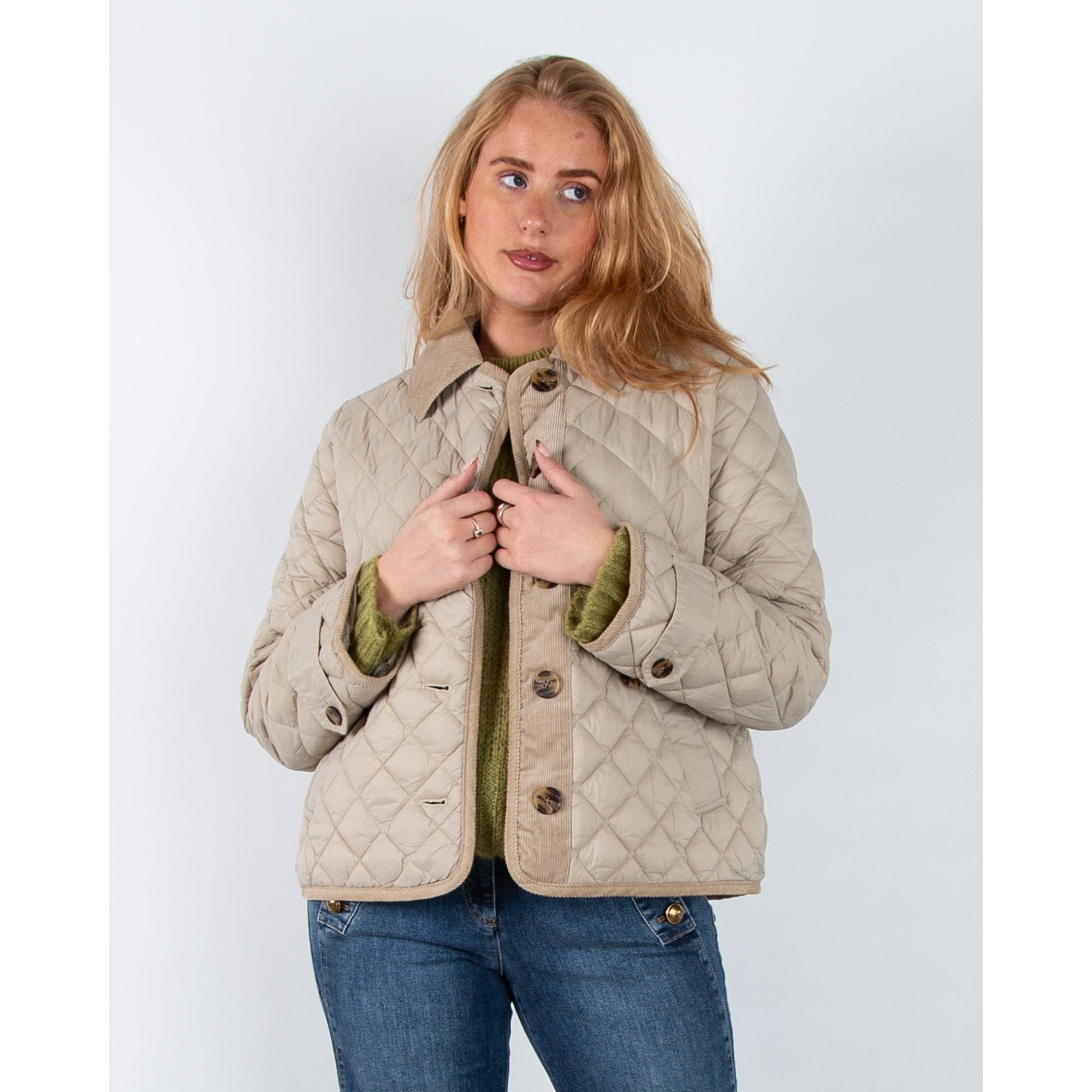 Part Two Safiya Diamond Stitch Quilted Jacket With Cord Collar Pure Cashmere