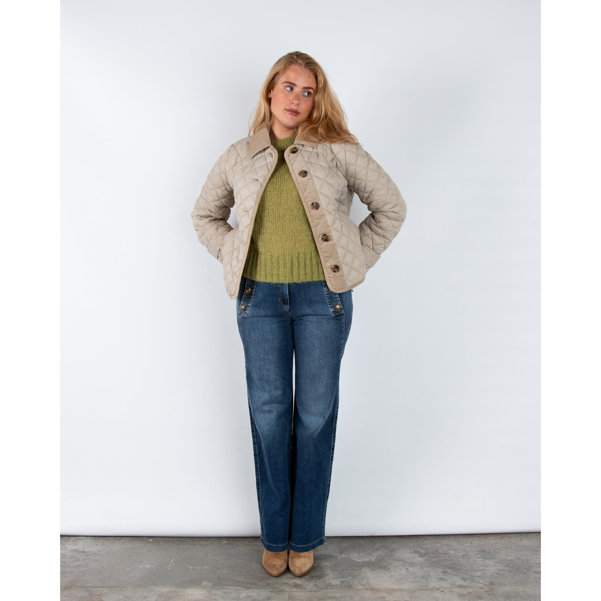 Part Two Safiya Diamond Stitch Quilted Jacket With Cord Collar Pure Cashmere