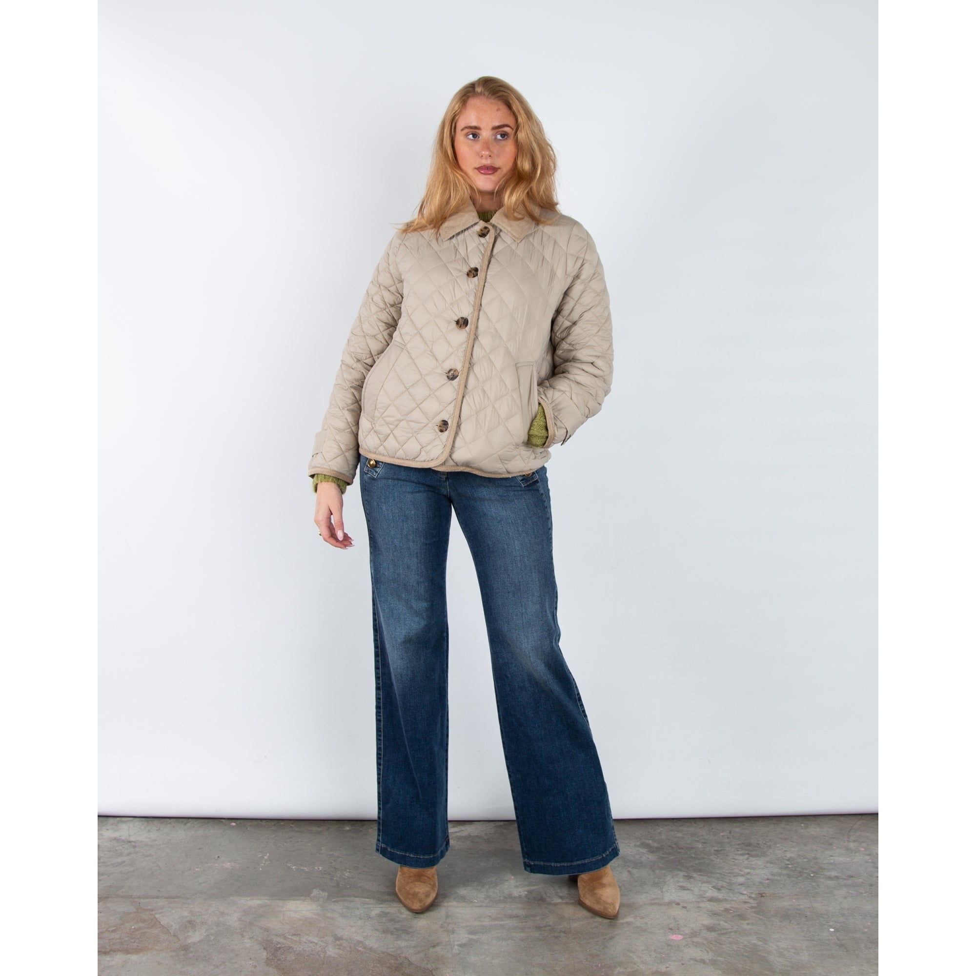 Part Two Safiya Diamond Stitch Quilted Jacket With Cord Collar Pure Cashmere