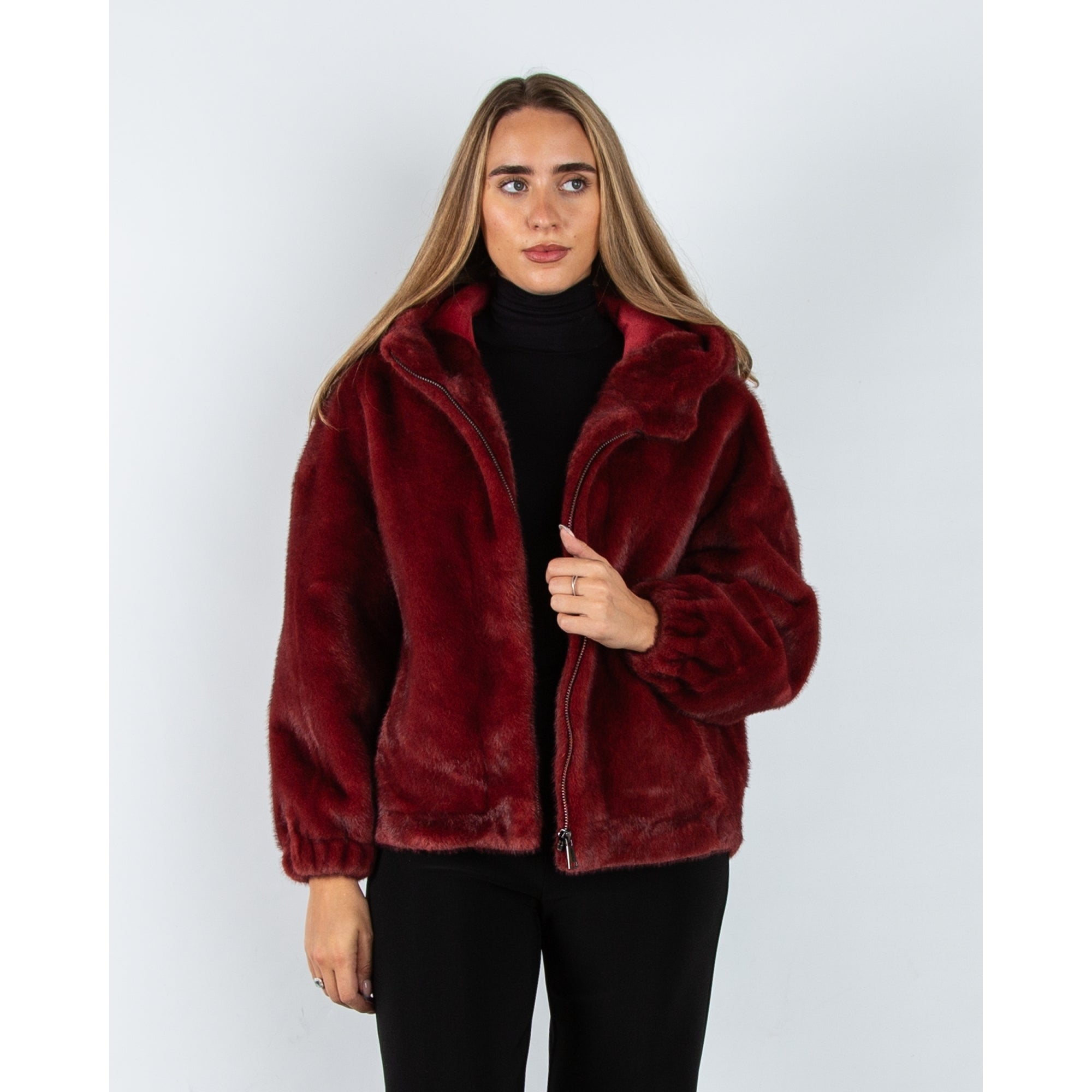 Giovanni Lima Faux Fur Hooded Jacket Bordeaux