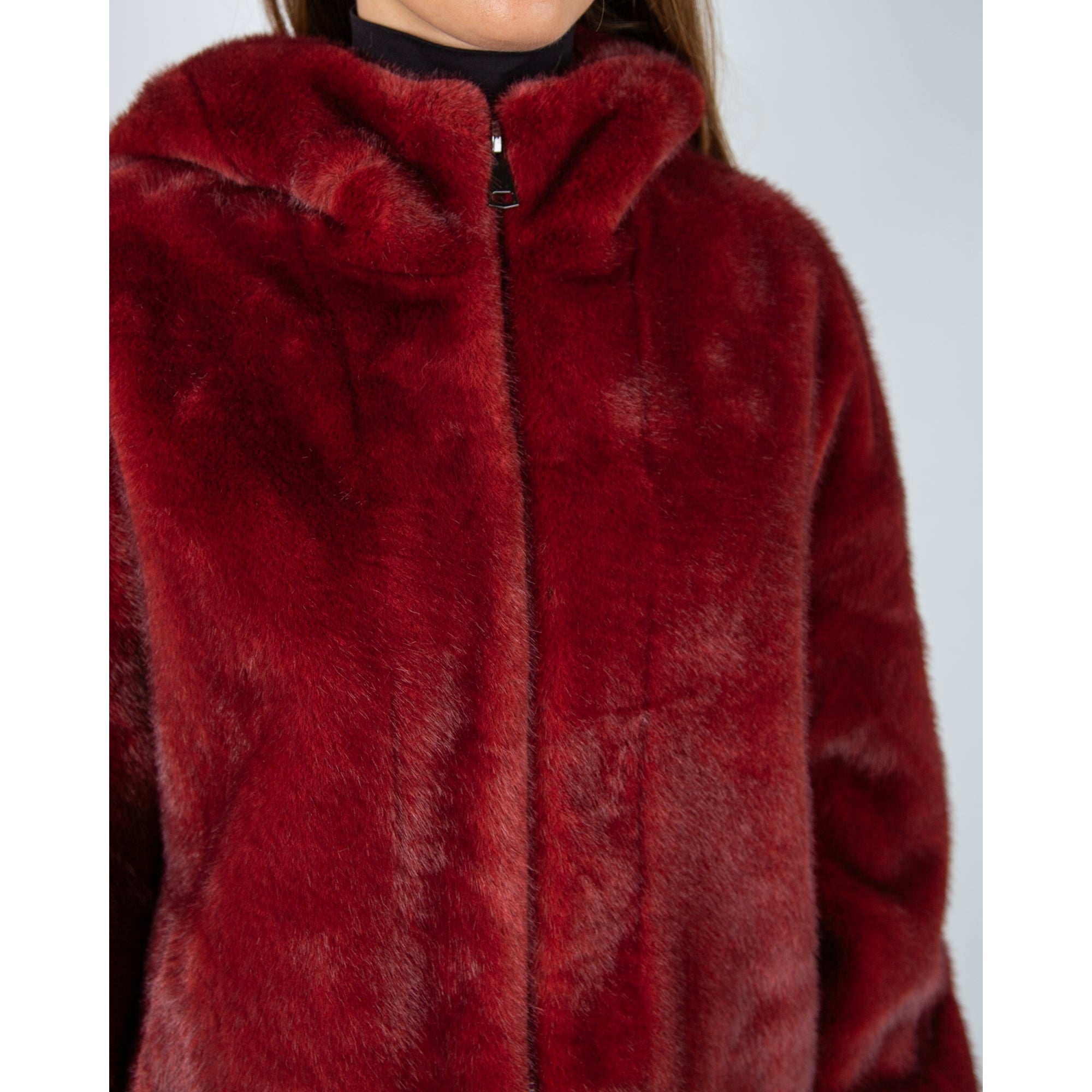 Giovanni Lima Faux Fur Hooded Jacket Bordeaux
