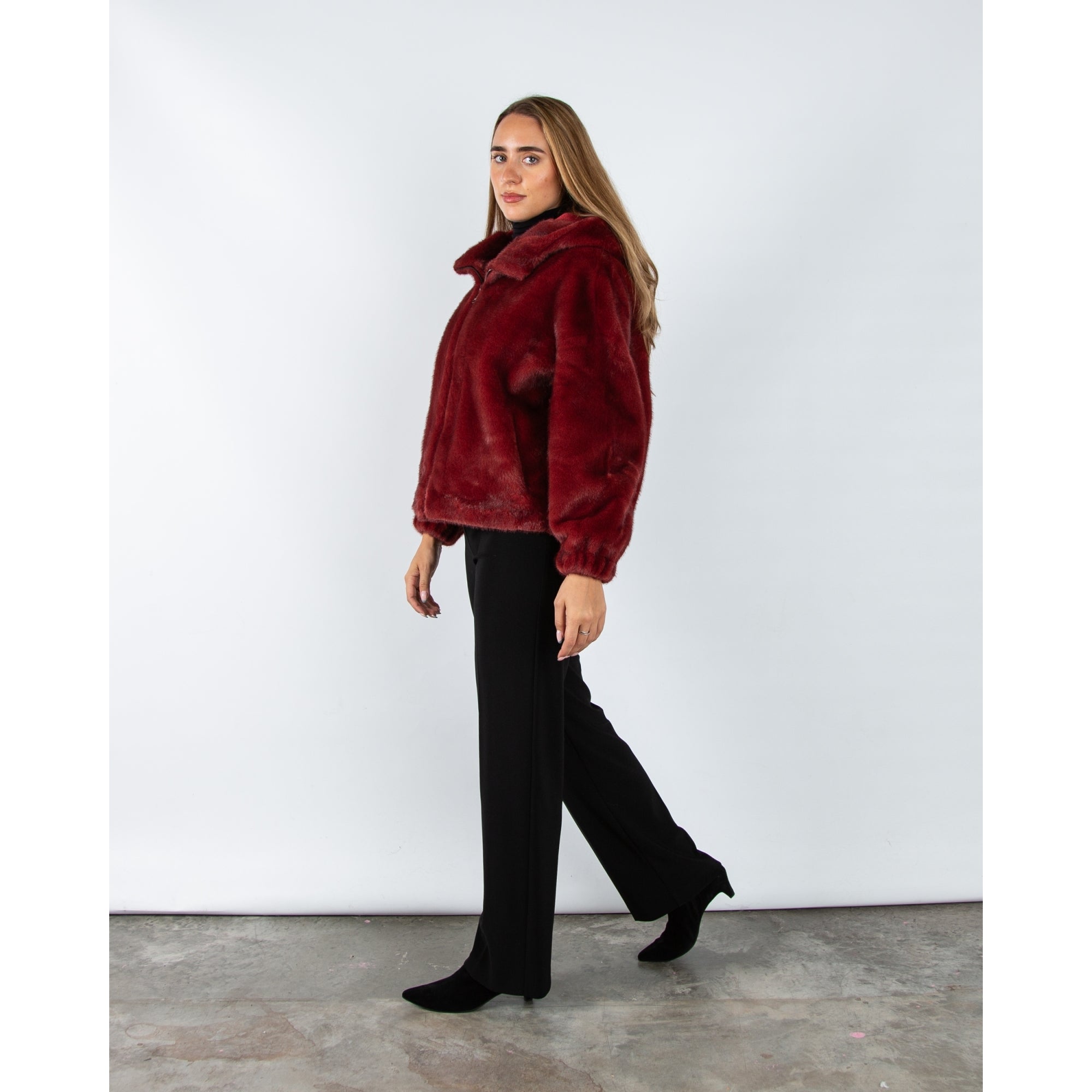 Giovanni Lima Faux Fur Hooded Jacket Bordeaux