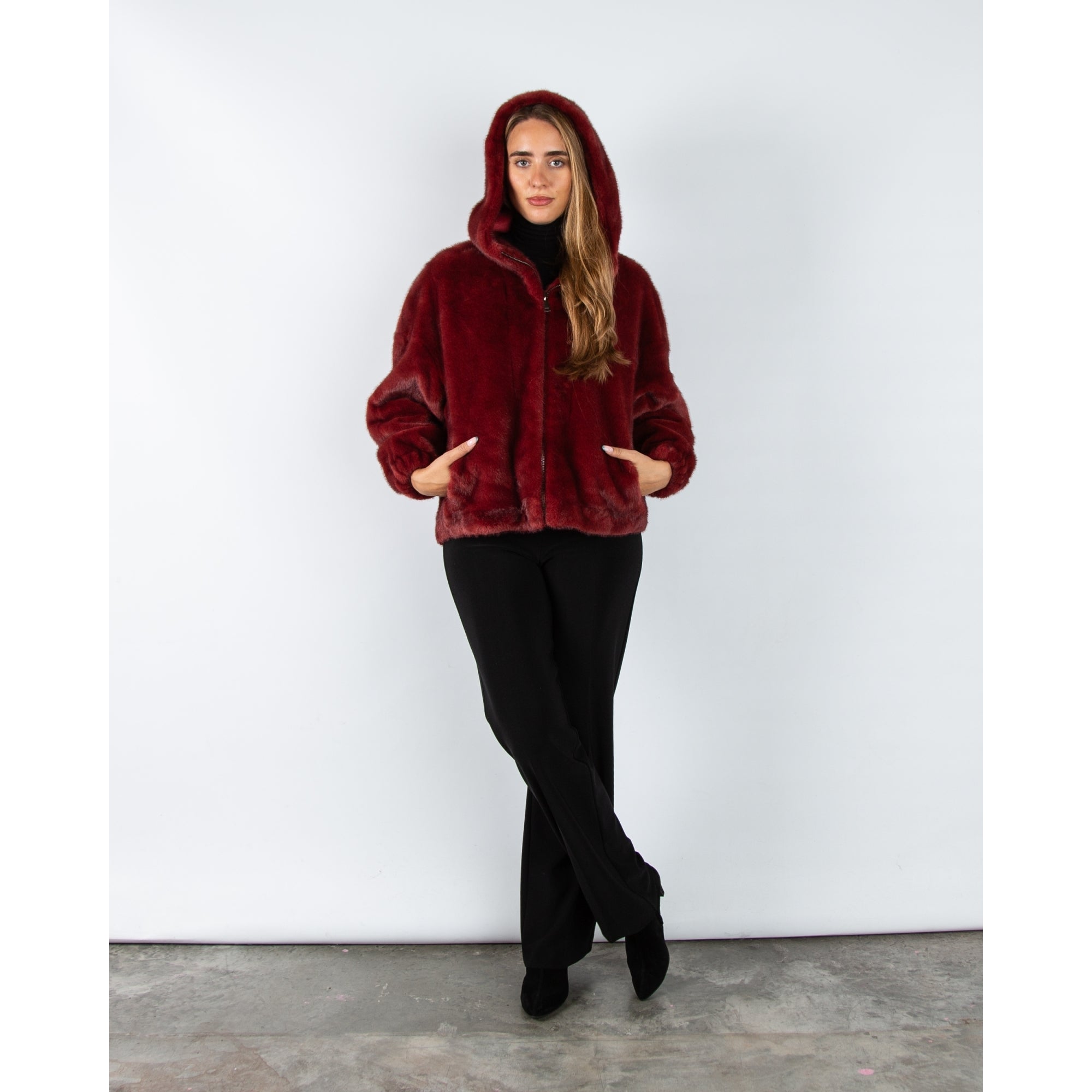 Giovanni Lima Faux Fur Hooded Jacket Bordeaux
