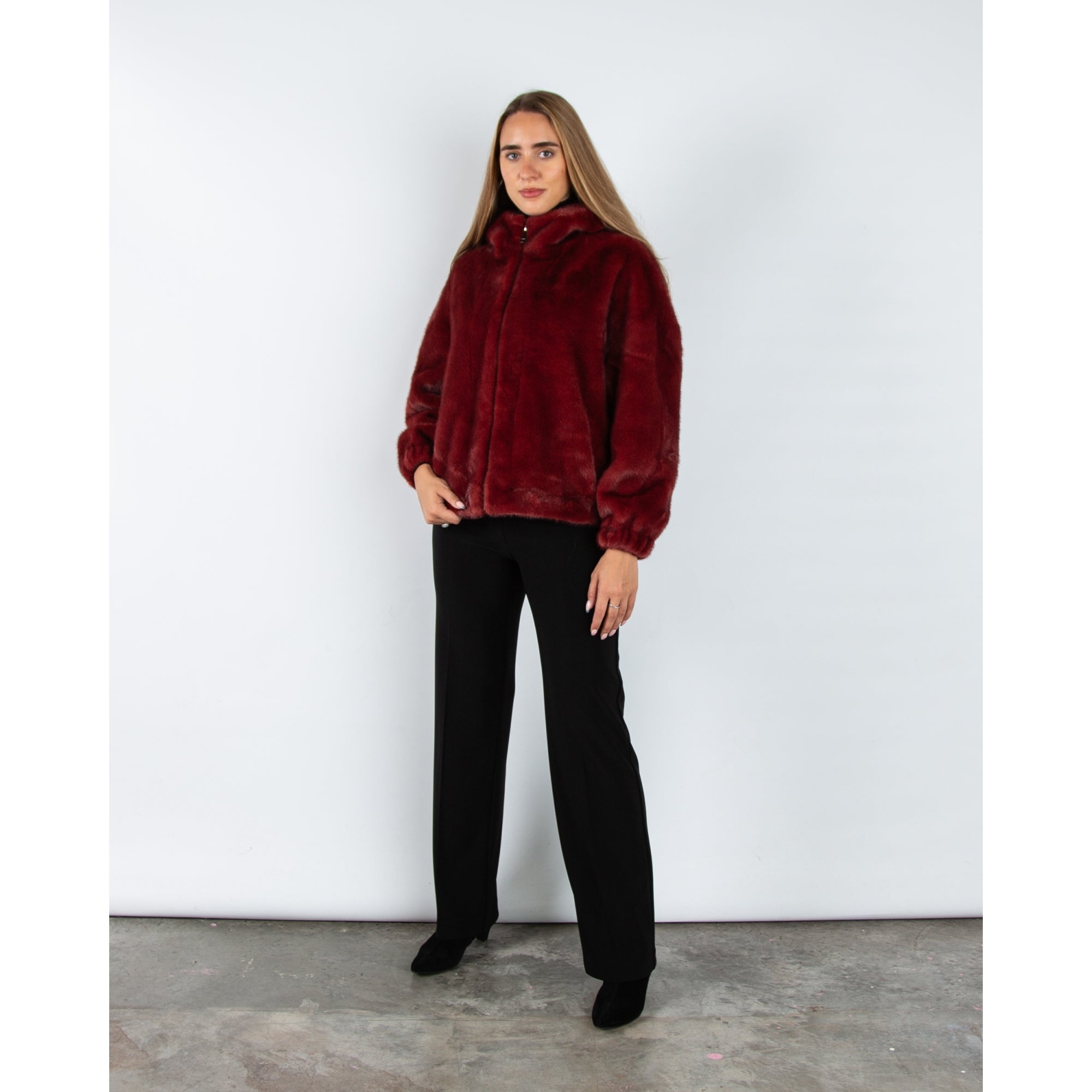 Giovanni Lima Faux Fur Hooded Jacket Bordeaux