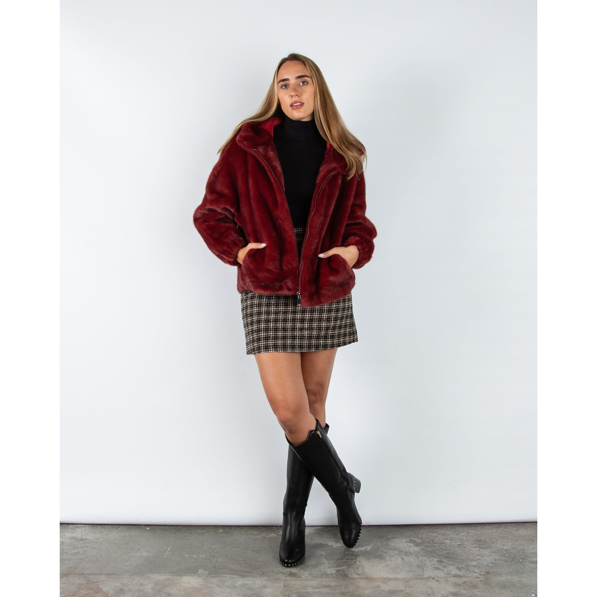 Giovanni Lima Faux Fur Hooded Jacket Bordeaux