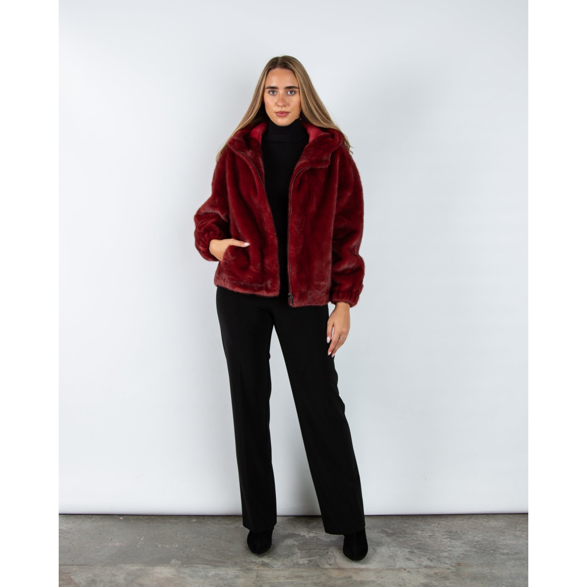 Giovanni Lima Faux Fur Hooded Jacket Bordeaux