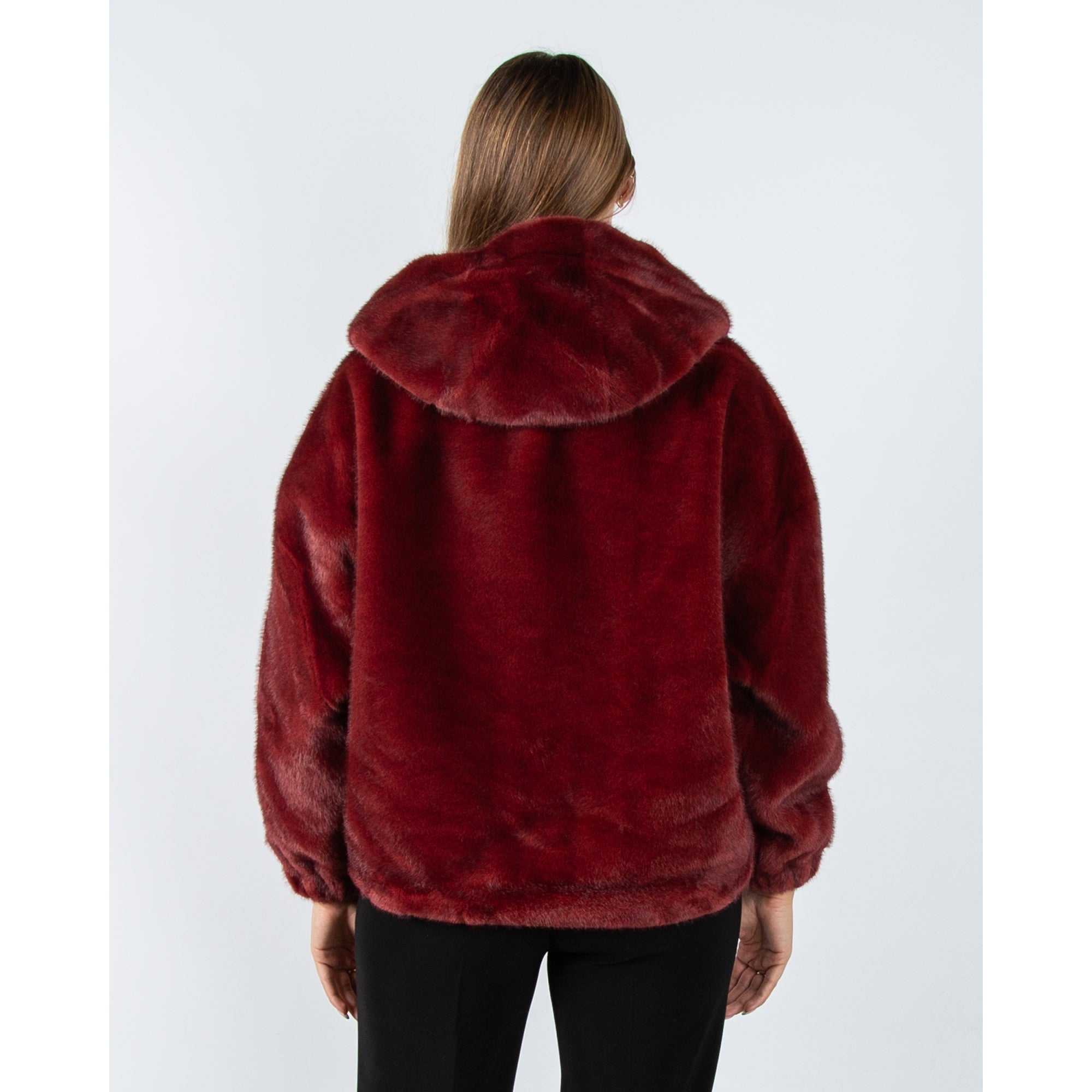 Giovanni Lima Faux Fur Hooded Jacket Bordeaux