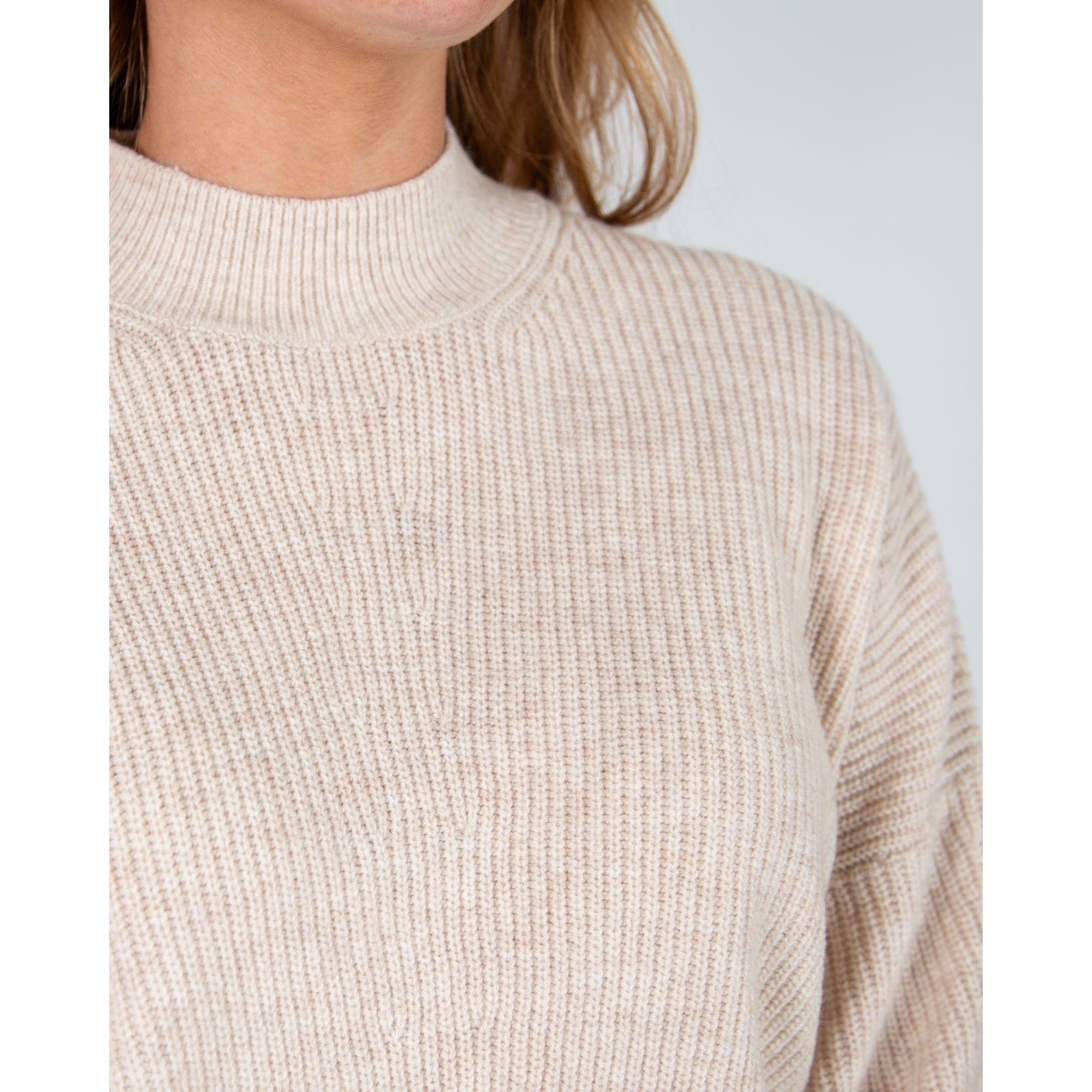 Oui High Neck Ribbed Jumper Light Beige Melange