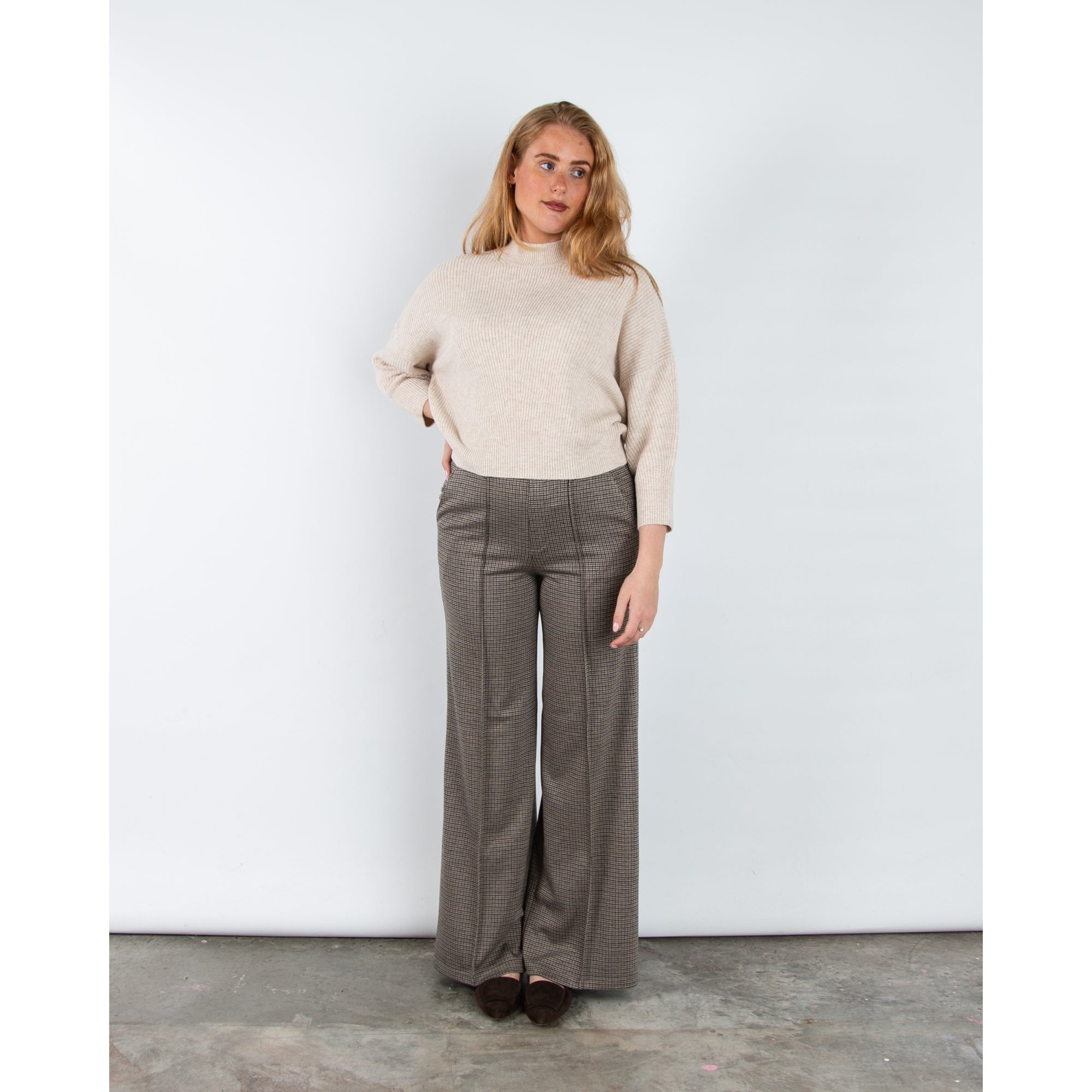 Oui High Neck Ribbed Jumper Light Beige Melange