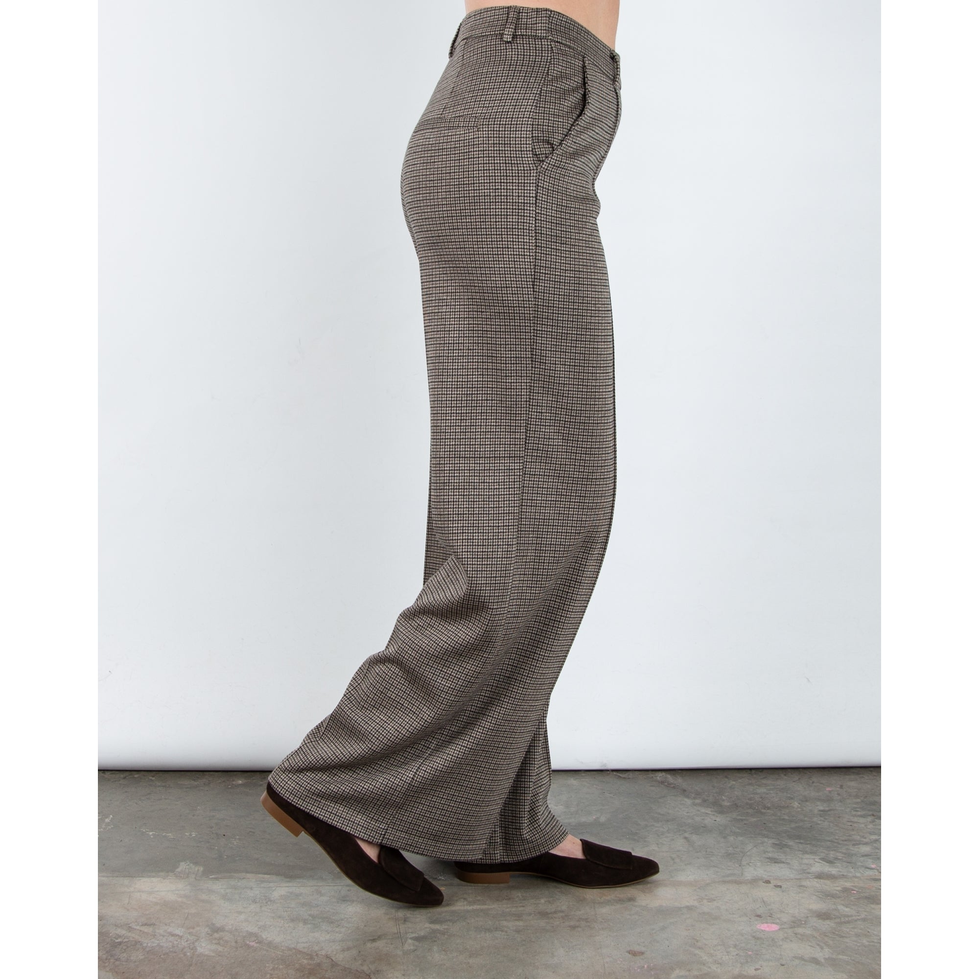 Oui Houndstooth Wide Leg Trouser Black/beige