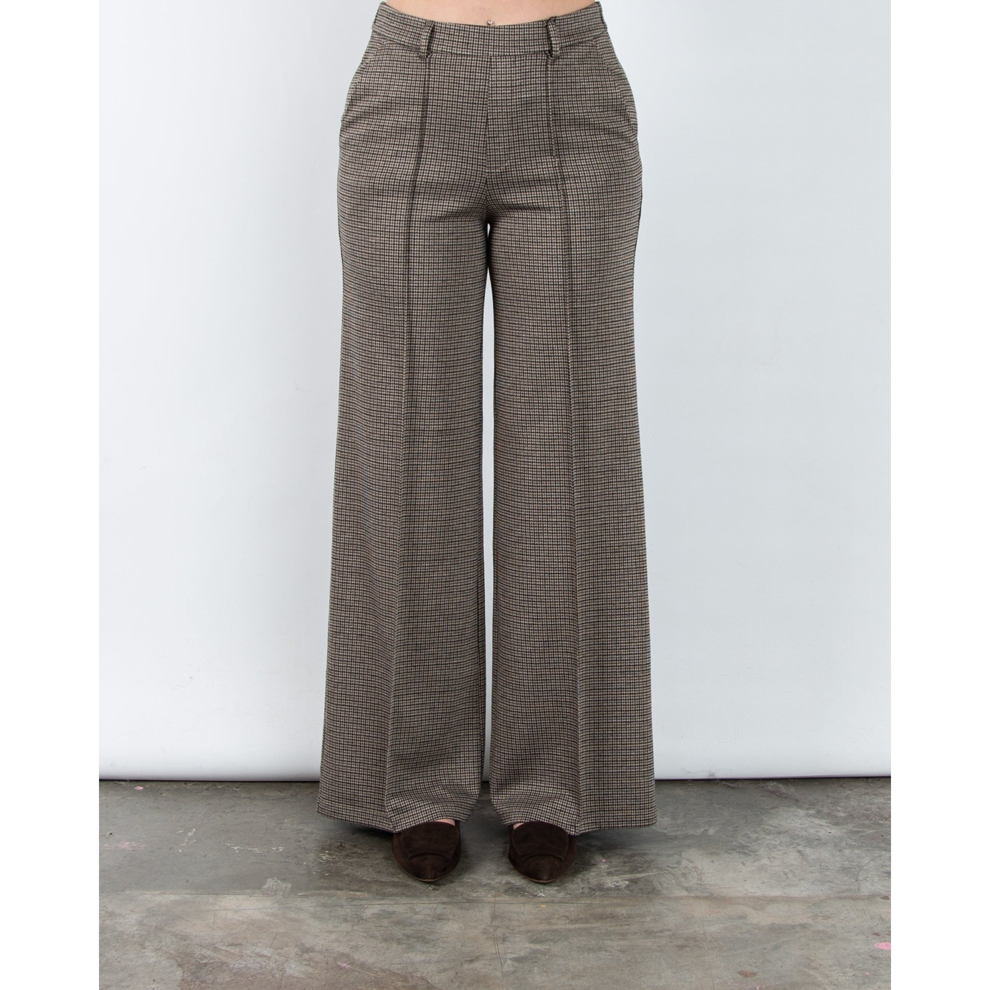 Oui Houndstooth Wide Leg Trouser Black/beige