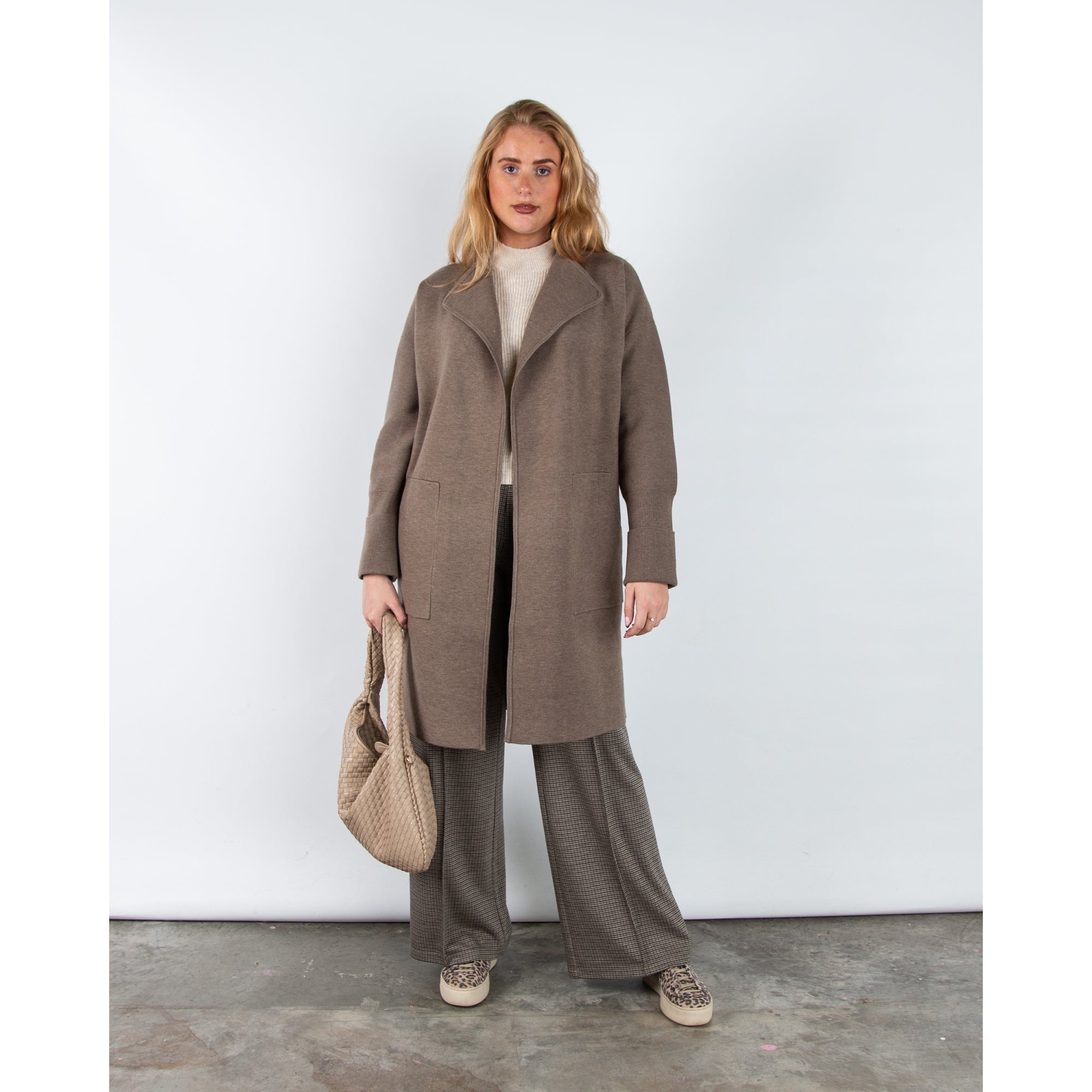 Yaya Patch Pocket Knit Coatigan Brown Melange