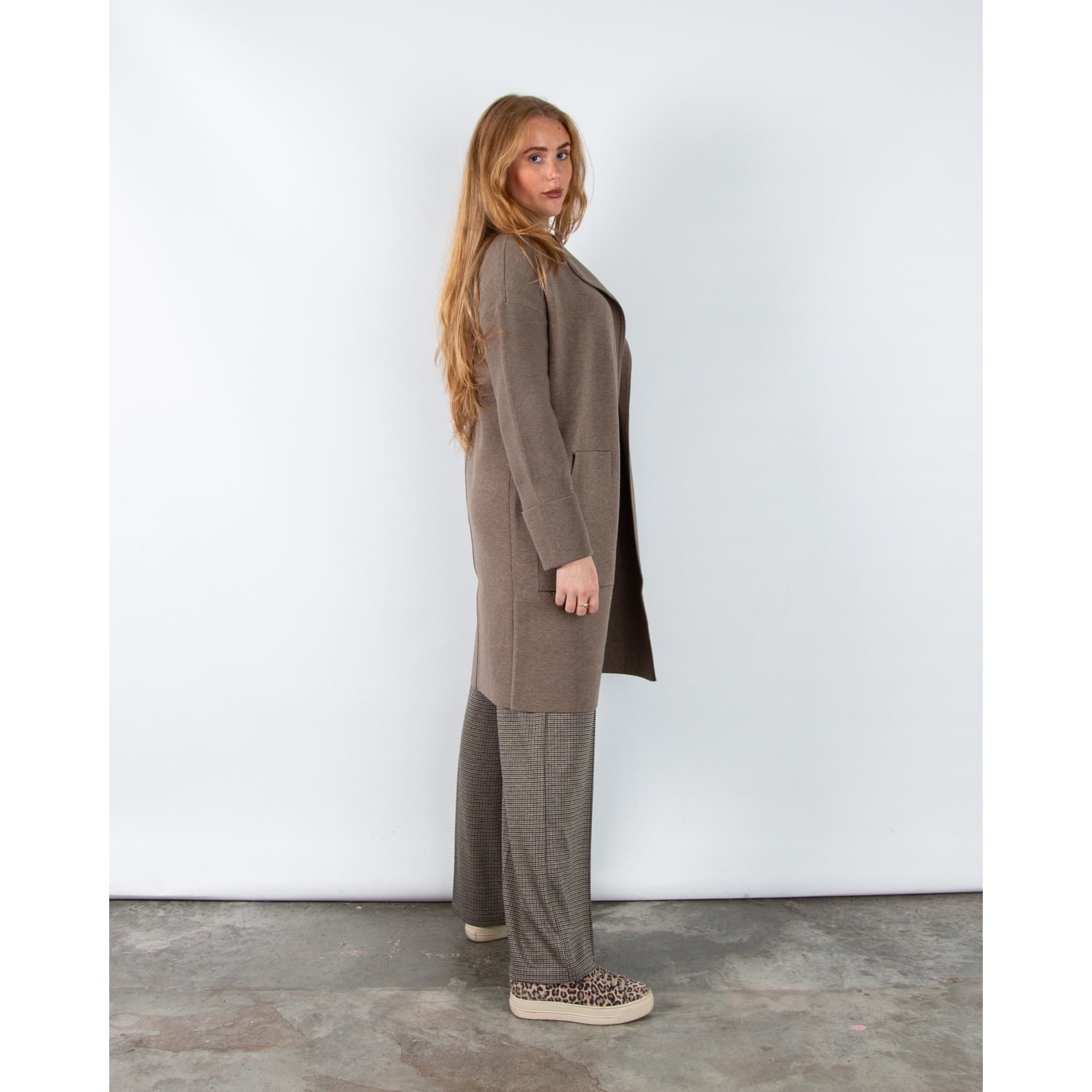 Yaya Patch Pocket Knit Coatigan Brown Melange