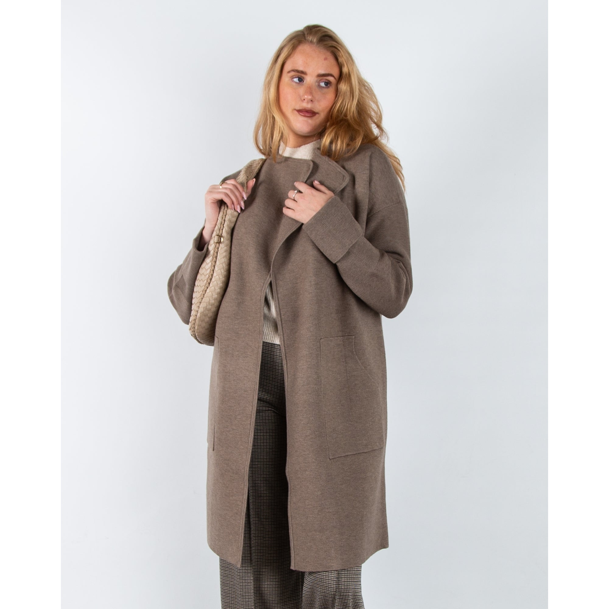 Yaya Patch Pocket Knit Coatigan Brown Melange