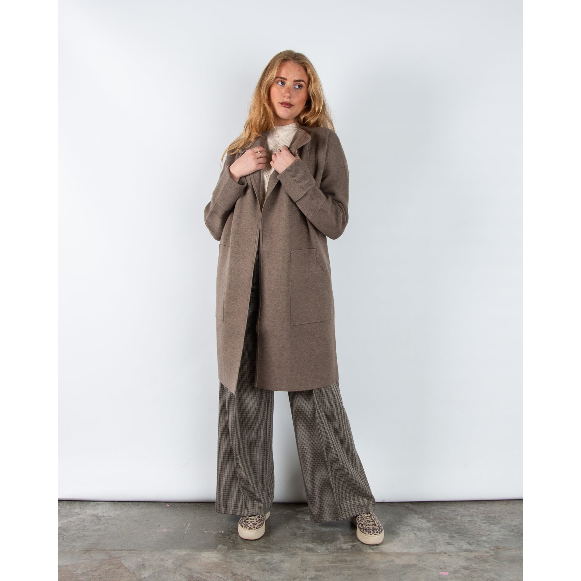 Yaya Patch Pocket Knit Coatigan Brown Melange