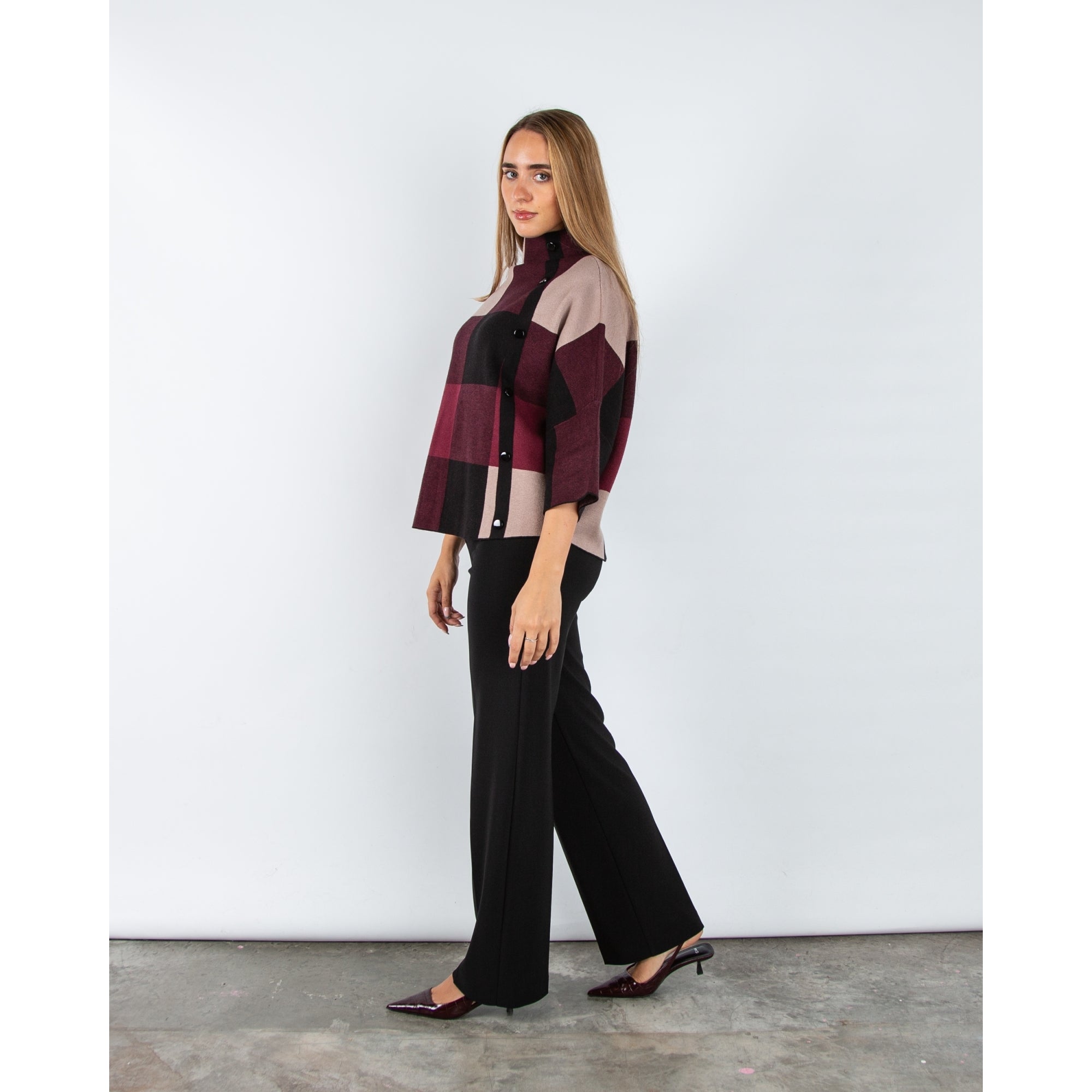 Joseph Ribkoff Colour Block Jumper With Side Buttons Black/merlot