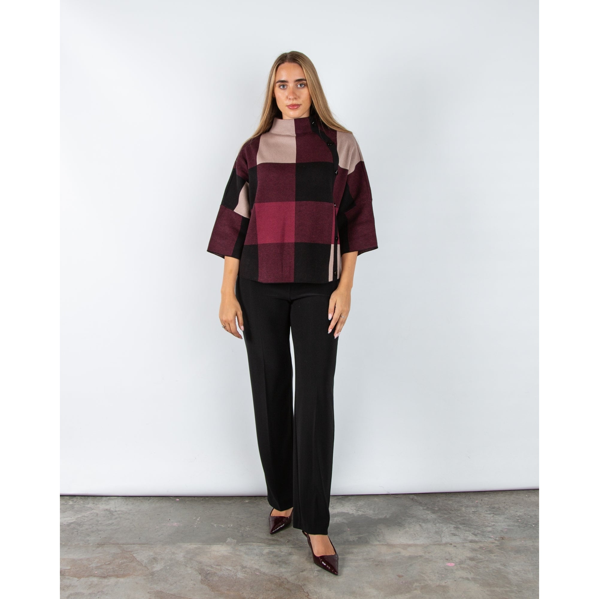 Joseph Ribkoff Colour Block Jumper With Side Buttons Black/merlot