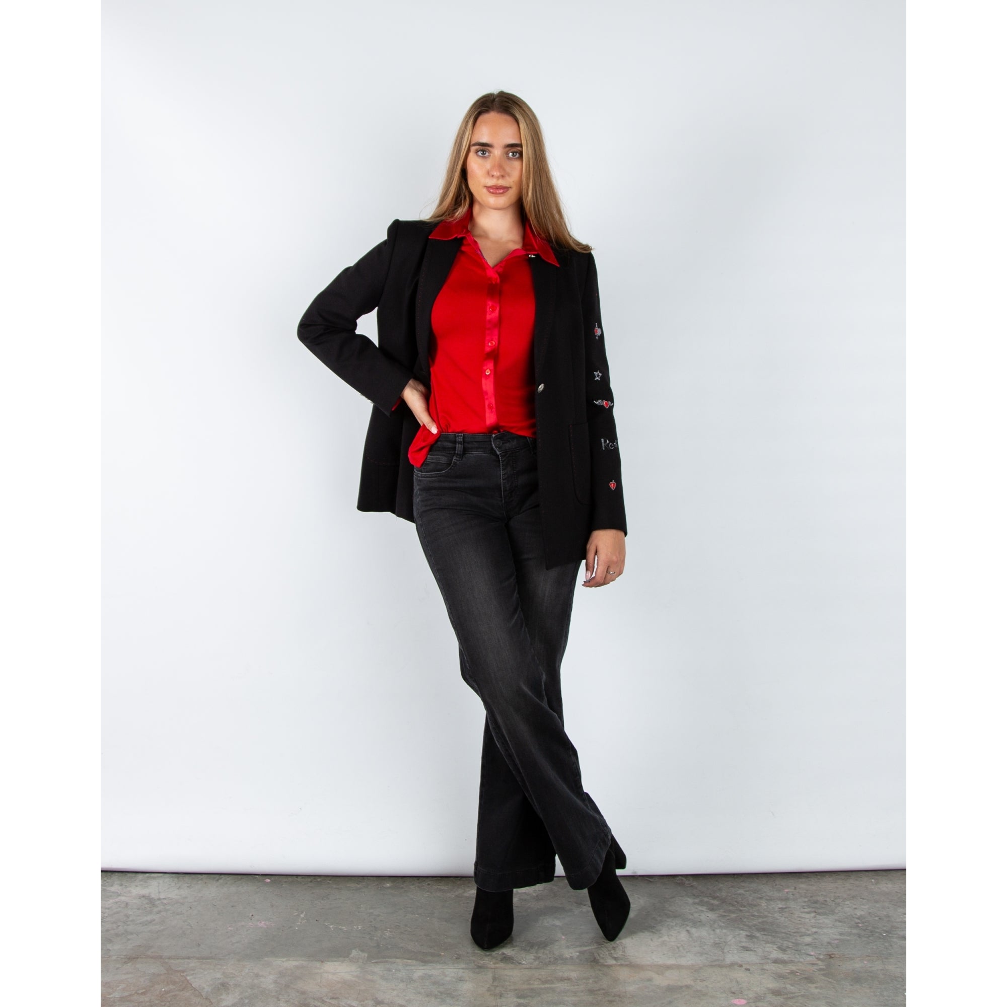 Bariloche Ira Jersey Jacket With Embroidered Sticker Sleeve Black