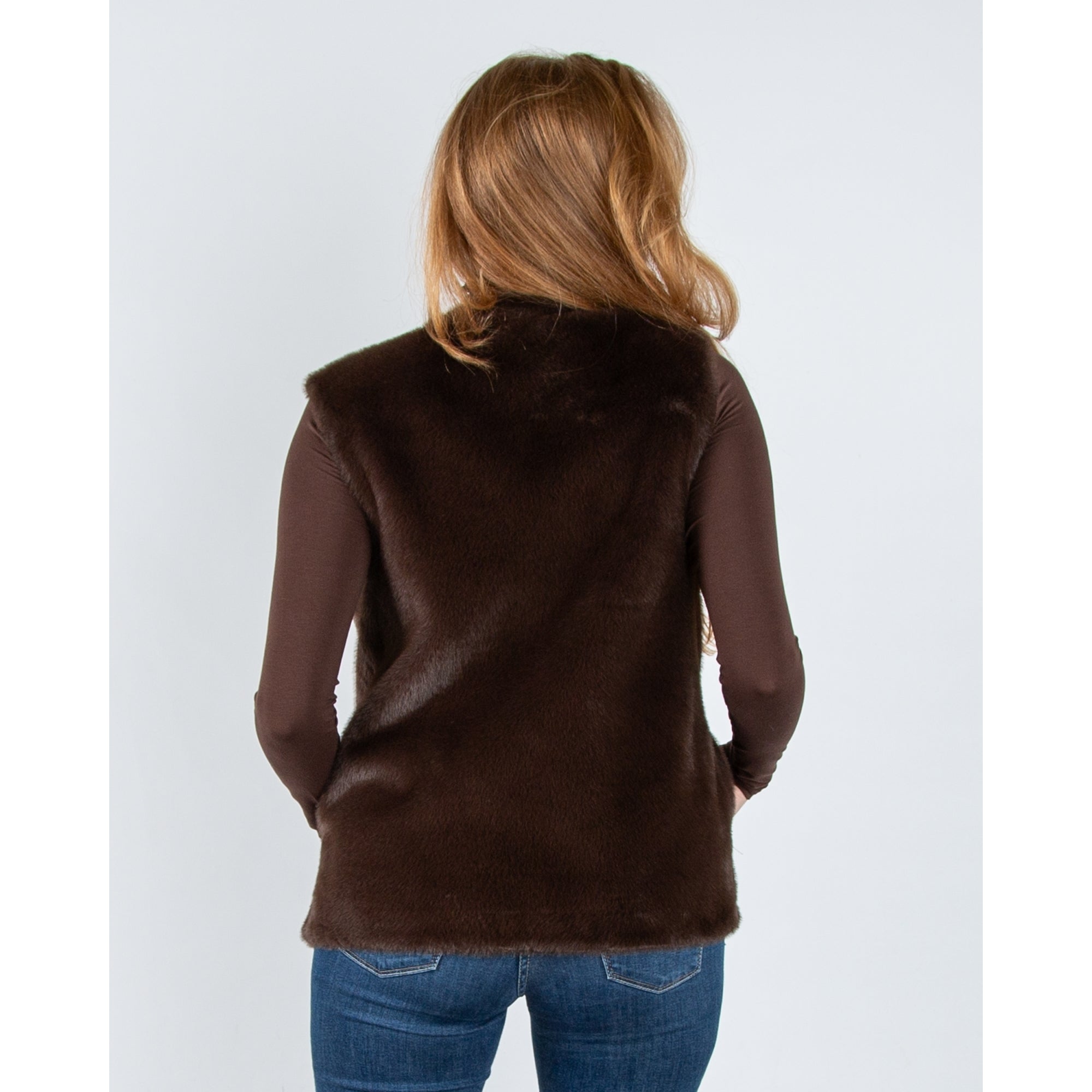 Giovanni Mina V Neck Collarless Faux Fur Gilet With T Bar Closure Marron